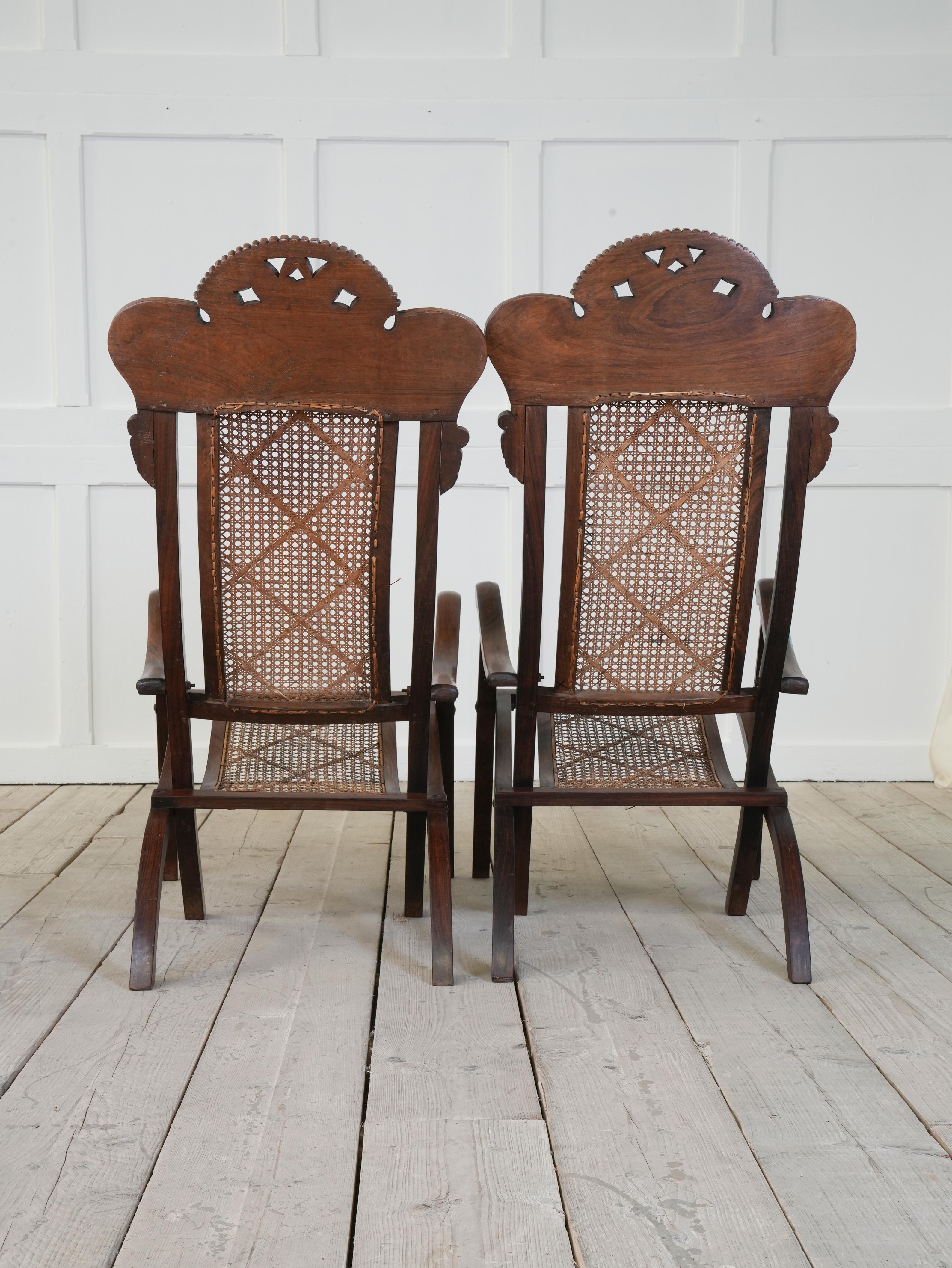 Pair of Indian Caned Mahogany Folding Conservatory Chairs 10
