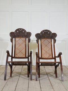 Pair of Indian Caned Mahogany Folding Conservatory Chairs