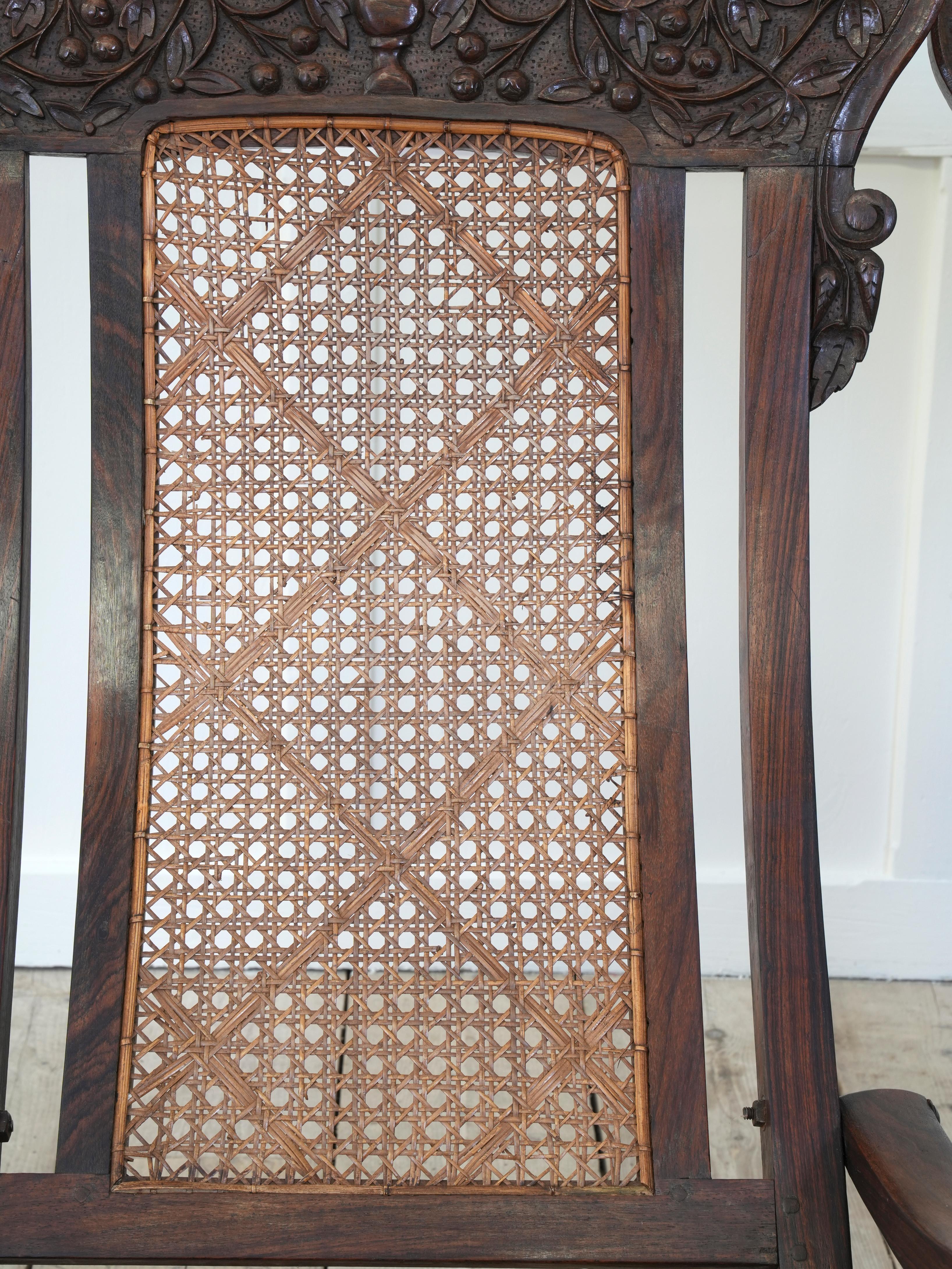 Pair of Indian Caned Mahogany Folding Conservatory Chairs 4