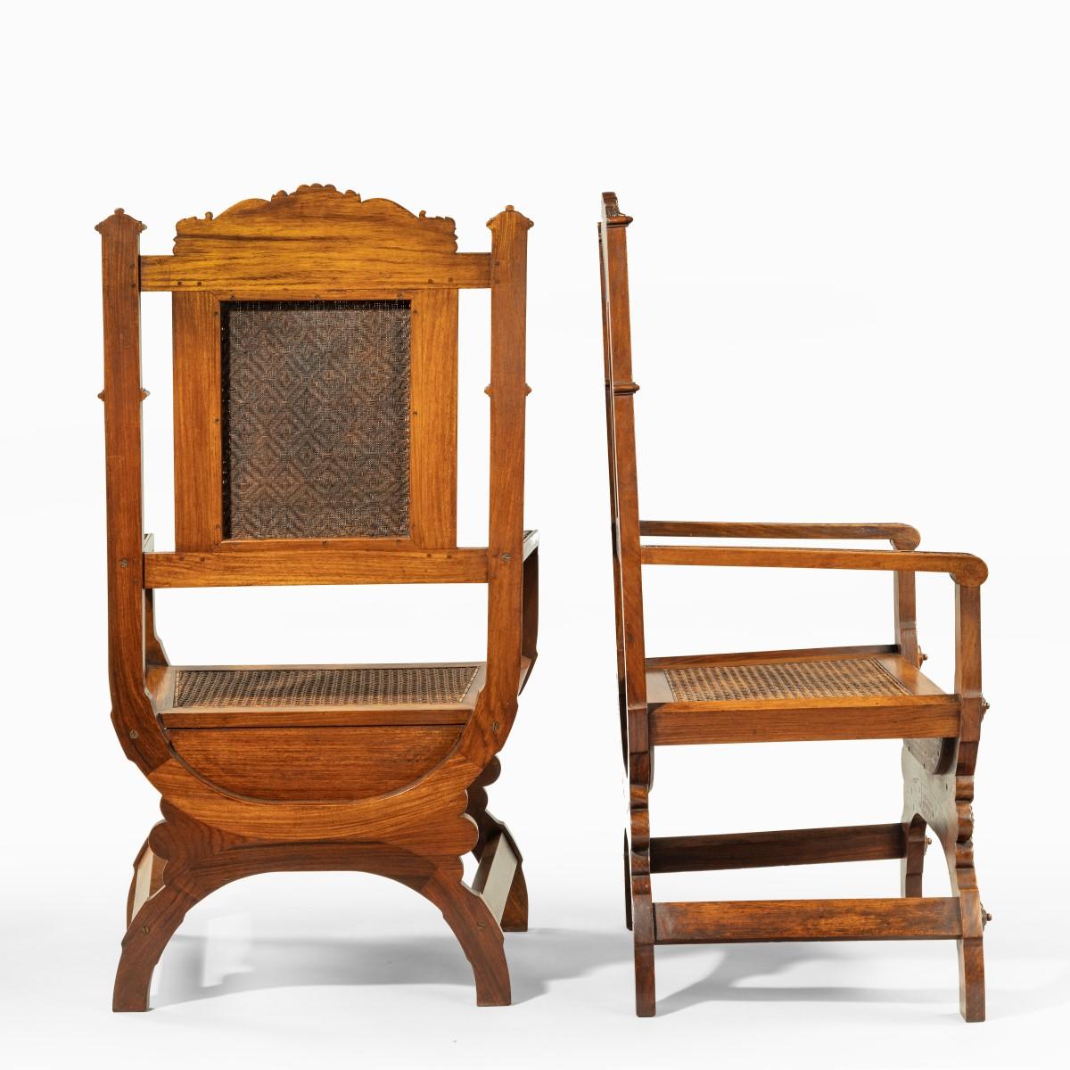 Pair of Indian Throne Chairs, Carved with the Arms of the Kingdom of Travancor 6
