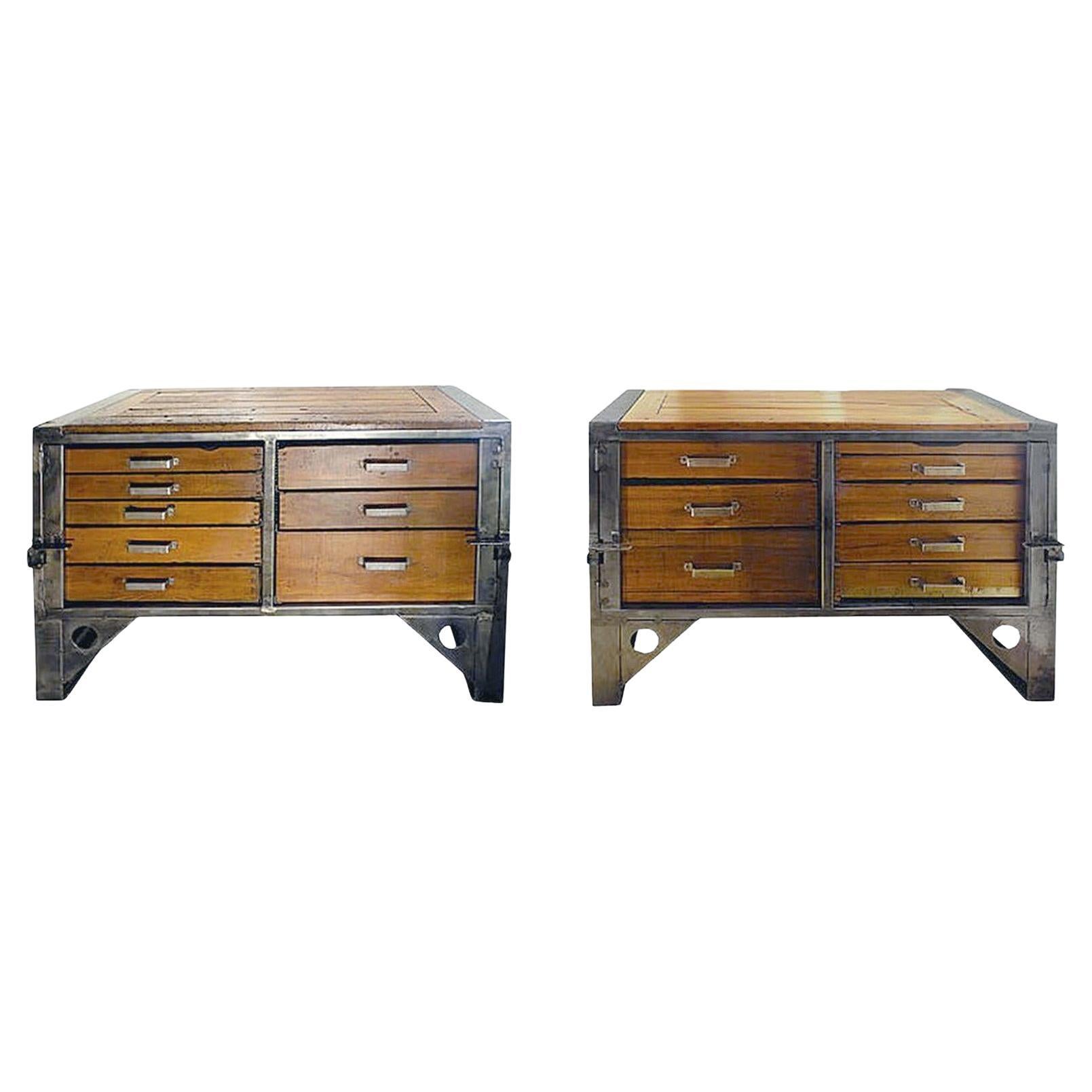 Pair of Industrial Chests of Drawers, Italy, 1930