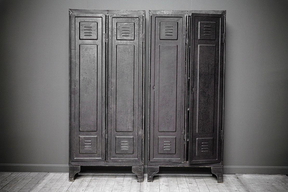 Pair of Industrial Panelled Lockers In Good Condition For Sale In Chesham, GB