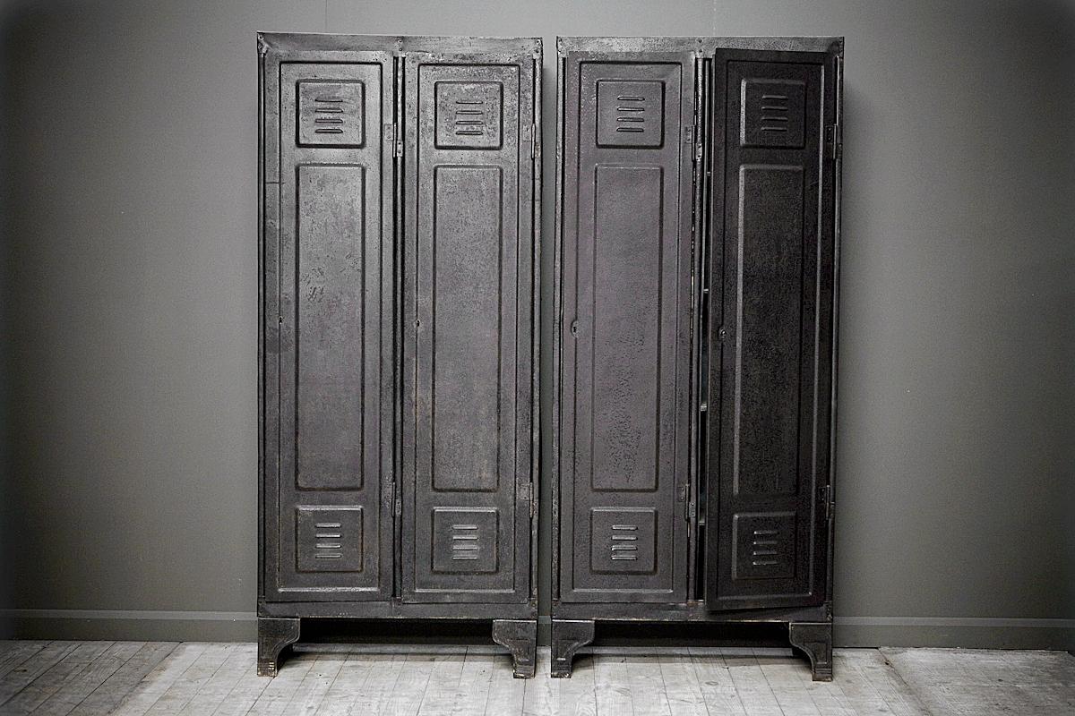 20th Century Pair of Industrial Panelled Lockers For Sale