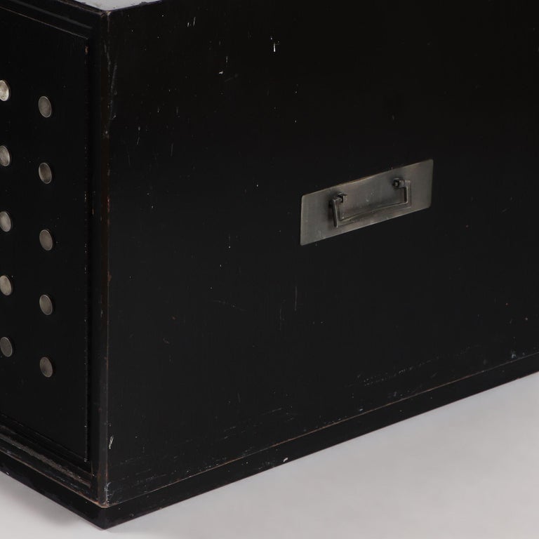 Pair of Industrial Style Ebonized End Tables with Silver Rivets