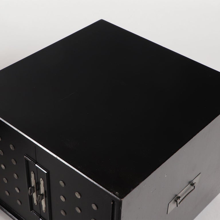 Pair of Industrial Style Ebonized End Tables with Silver Rivets