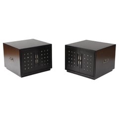 Pair of Industrial Style Ebonized End Tables with Silver Rivets Decorations