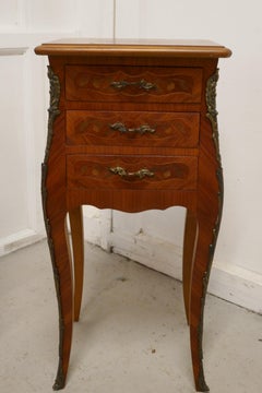 Pair of Inlaid French Marquetry Bombe Shaped Bedside Cupboards