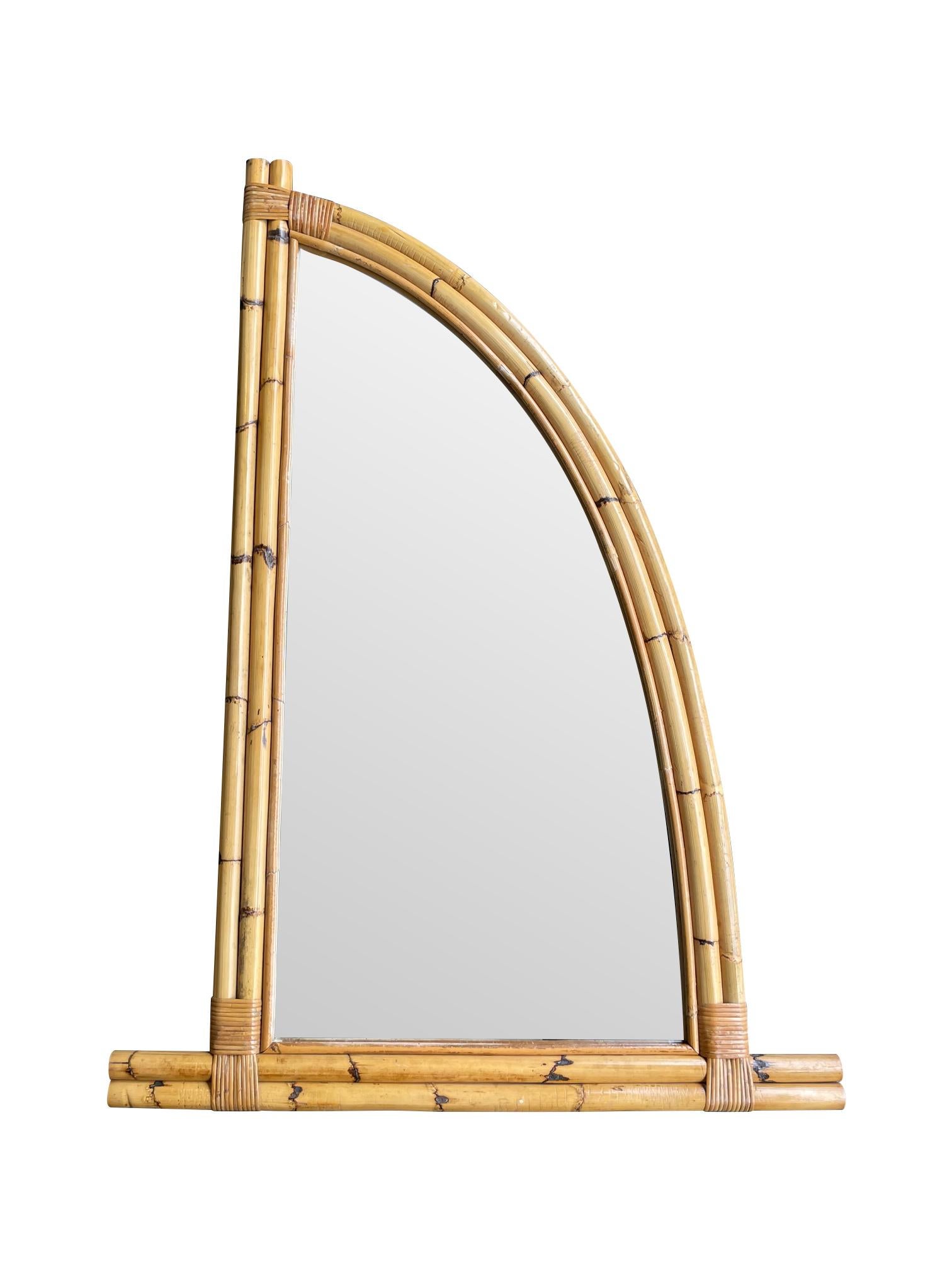A pair of interesting 1970s Italian curved bamboo mirrors which could be used for a variety of uses.