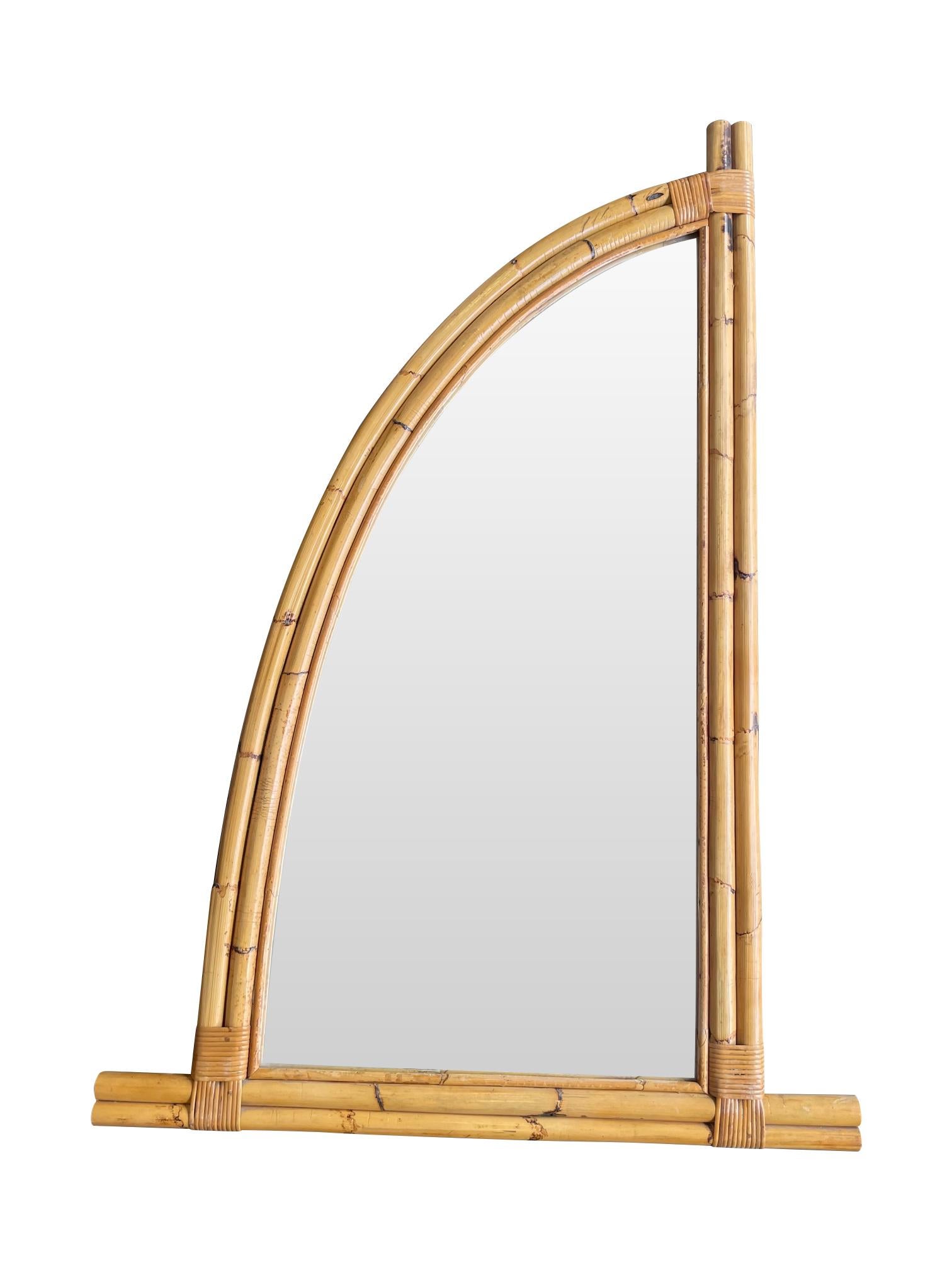 Mid-Century Modern Pair of Interesting 1970s Italian Curved Bamboo Mirrors For Sale