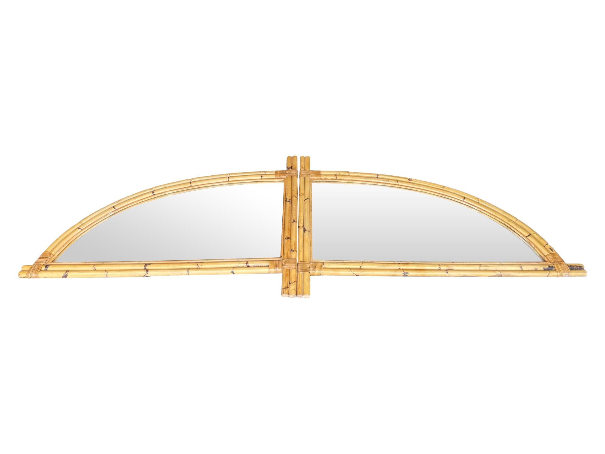 Pair of Interesting 1970s Italian Curved Bamboo Mirrors In Good Condition For Sale In London, GB