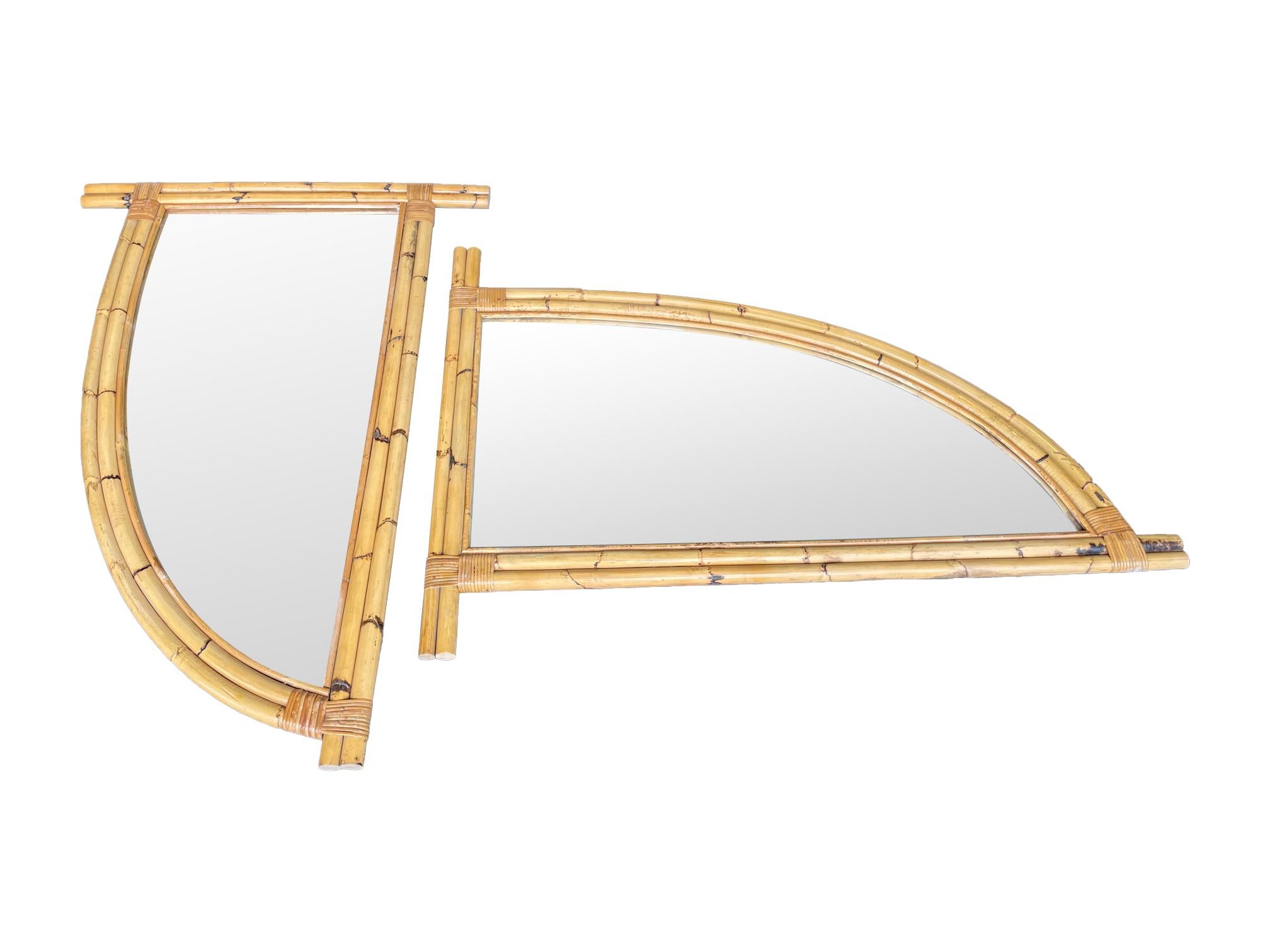 Late 20th Century Pair of Interesting 1970s Italian Curved Bamboo Mirrors For Sale