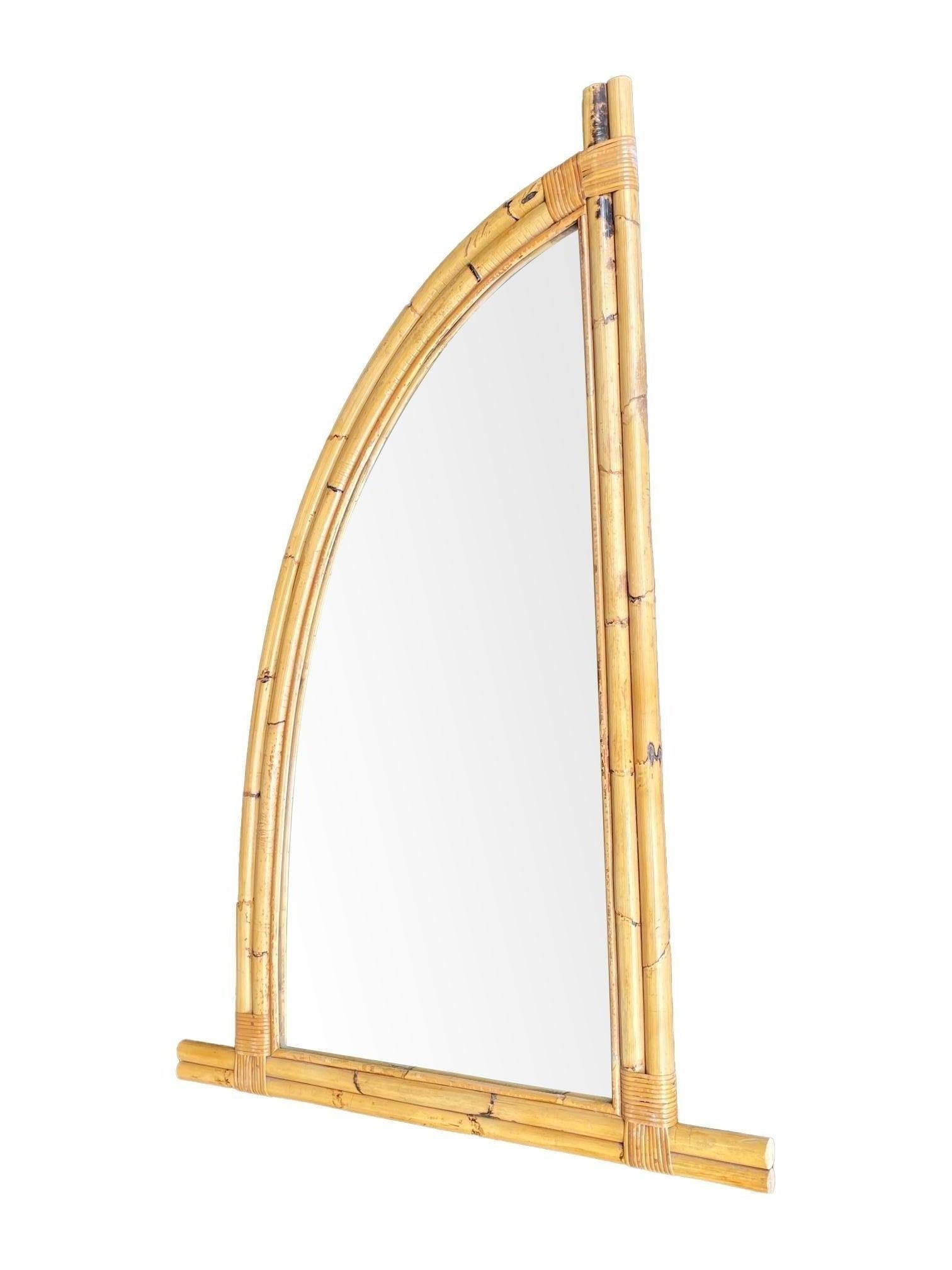 Pair of Interesting 1970s Italian Curved Bamboo Mirrors For Sale 1
