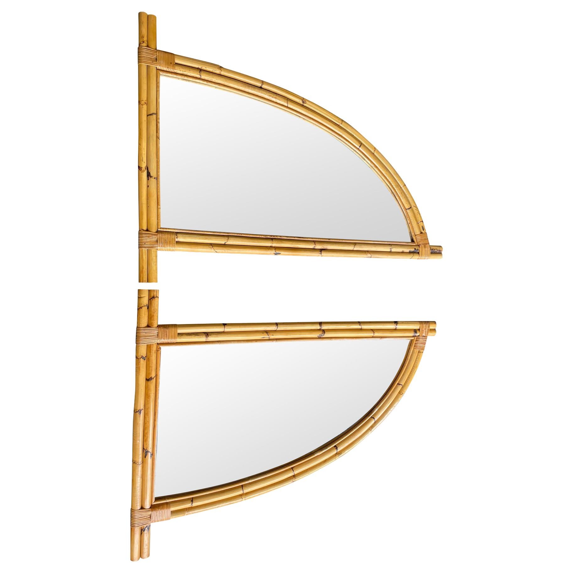 Pair of Interesting 1970s Italian Curved Bamboo Mirrors For Sale