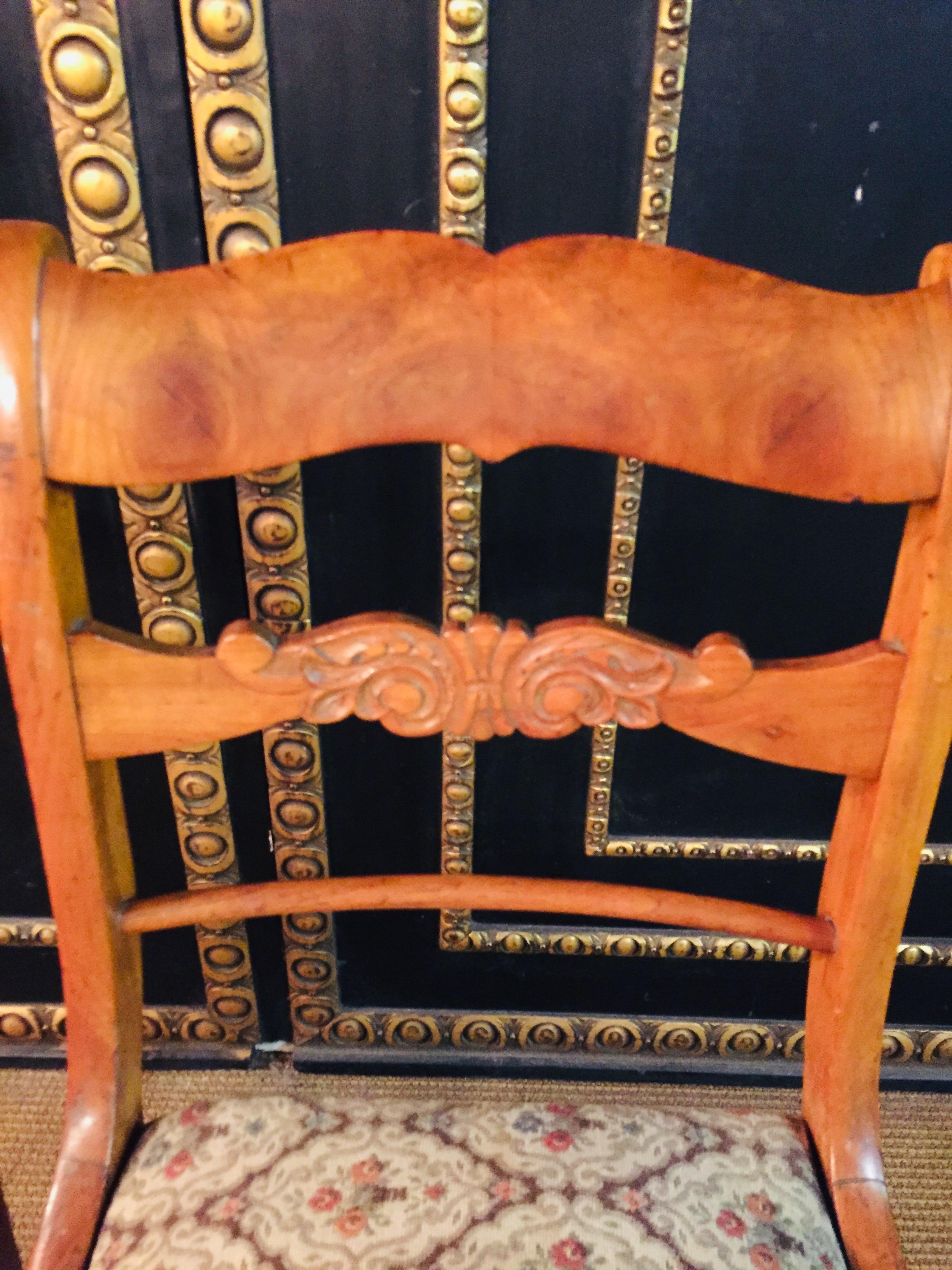 Veneer Pair of two Interesting antique Biedermeier Chairs circa 1840 cherry veneer For Sale
