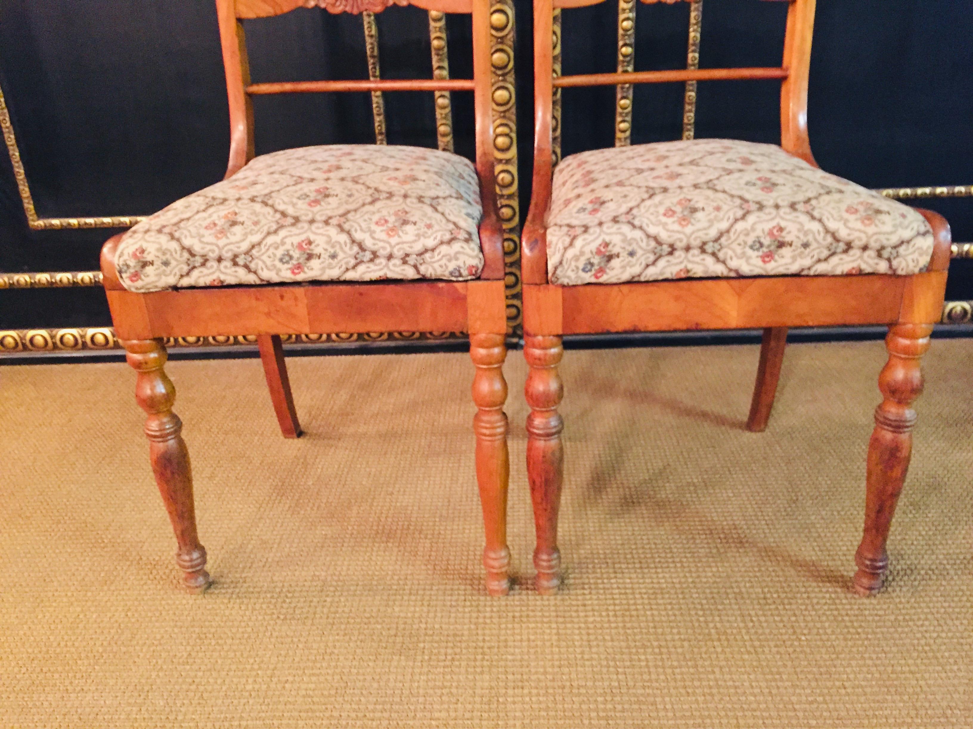 Pair of two Interesting antique Biedermeier Chairs circa 1840 cherry veneer For Sale 1