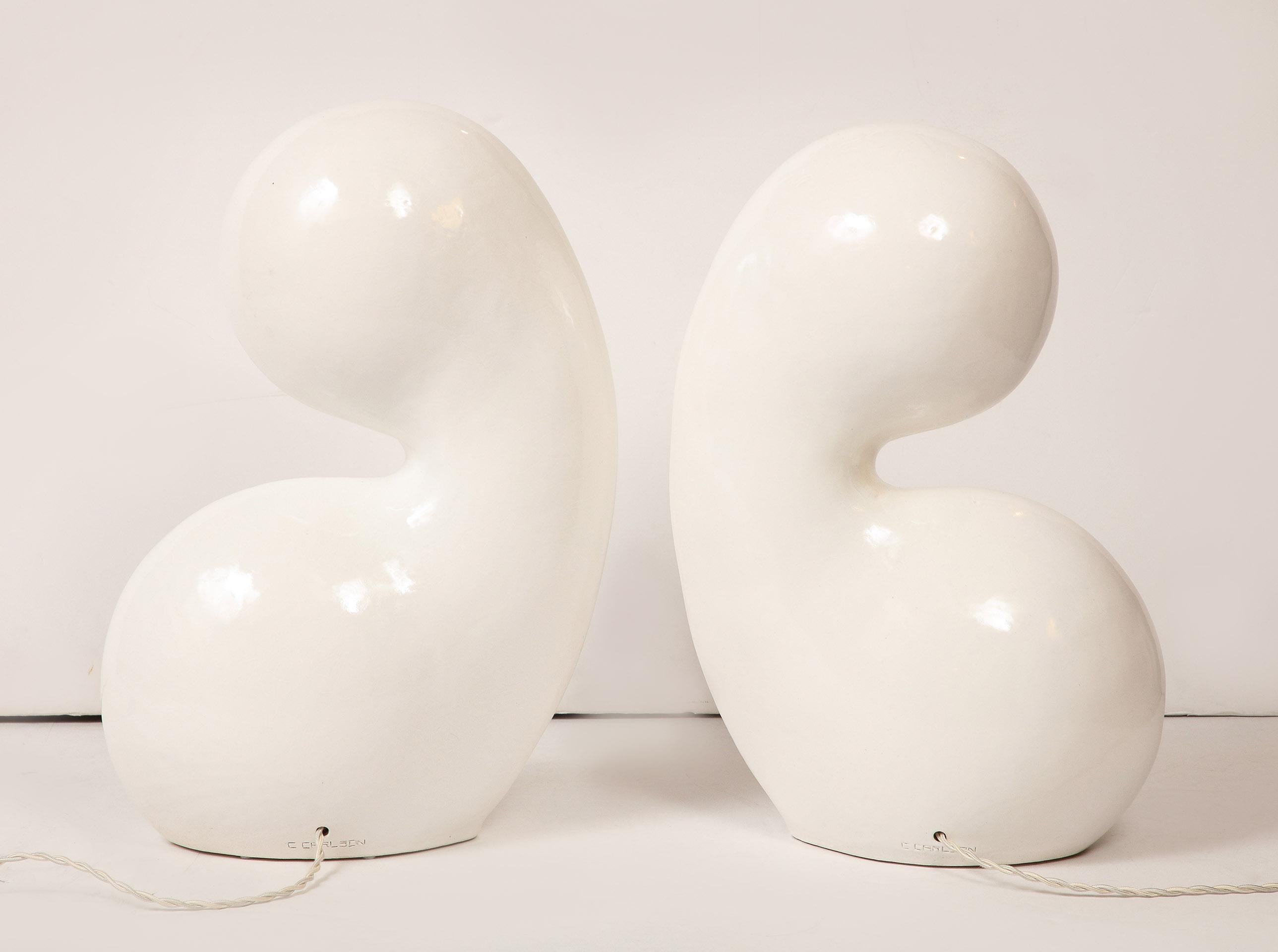 Modern A Pair of Internally Lighted Ceramic Sculptures Titled 