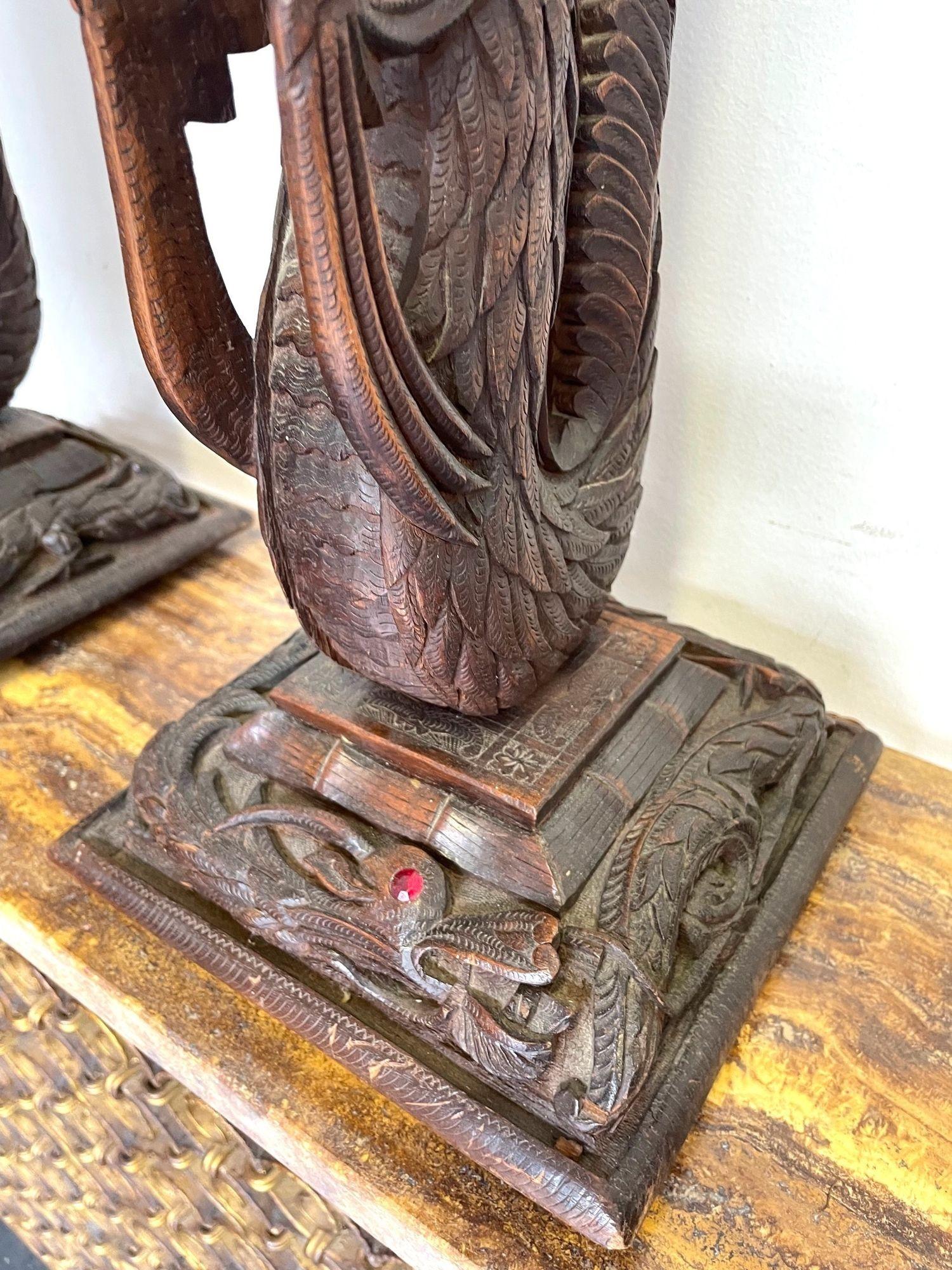 Pair of Intricately Carved Burmese Dragon Lamps Each Mounted on Carved Wooden For Sale 4
