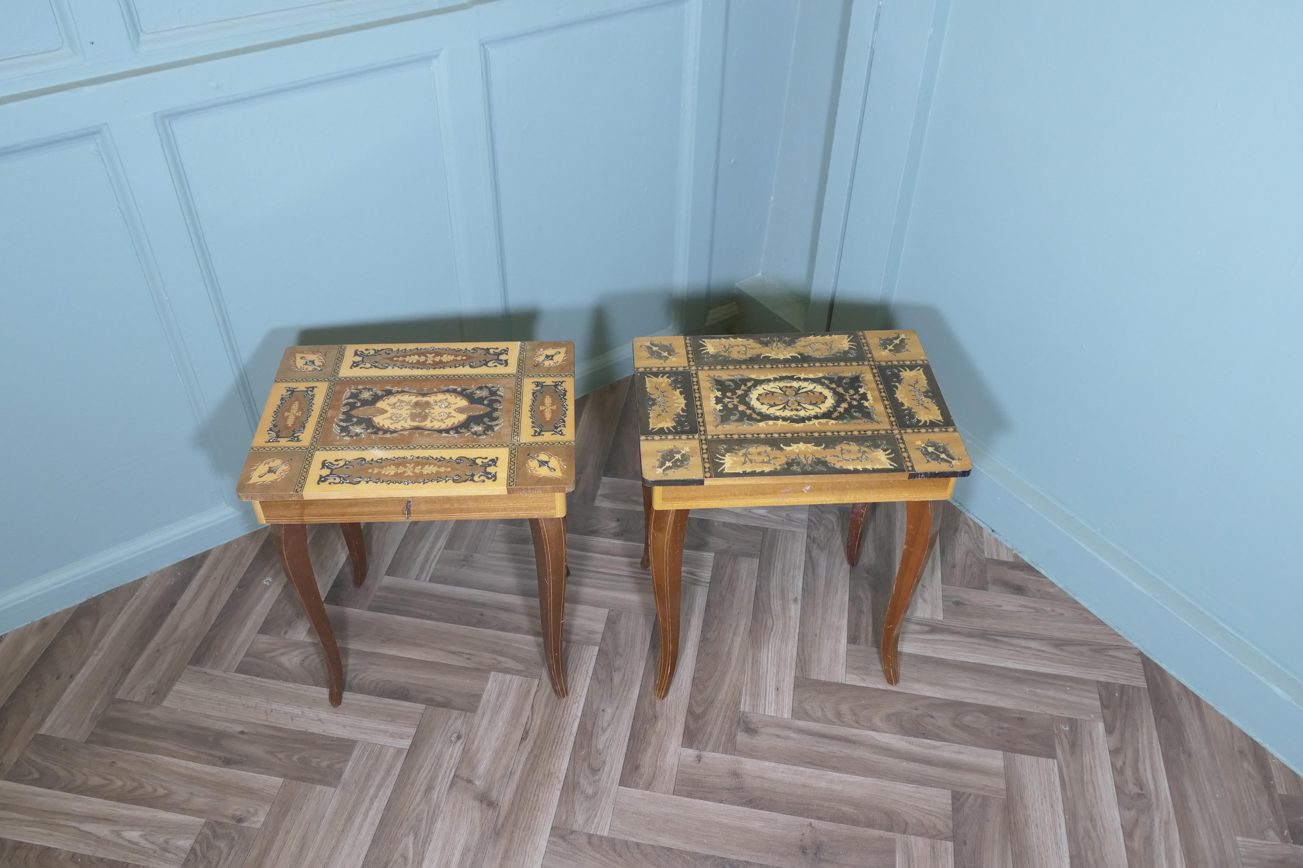 Mid-Century Modern A Pair of Intricately Decorated Italian Musical Side Tables For Sale