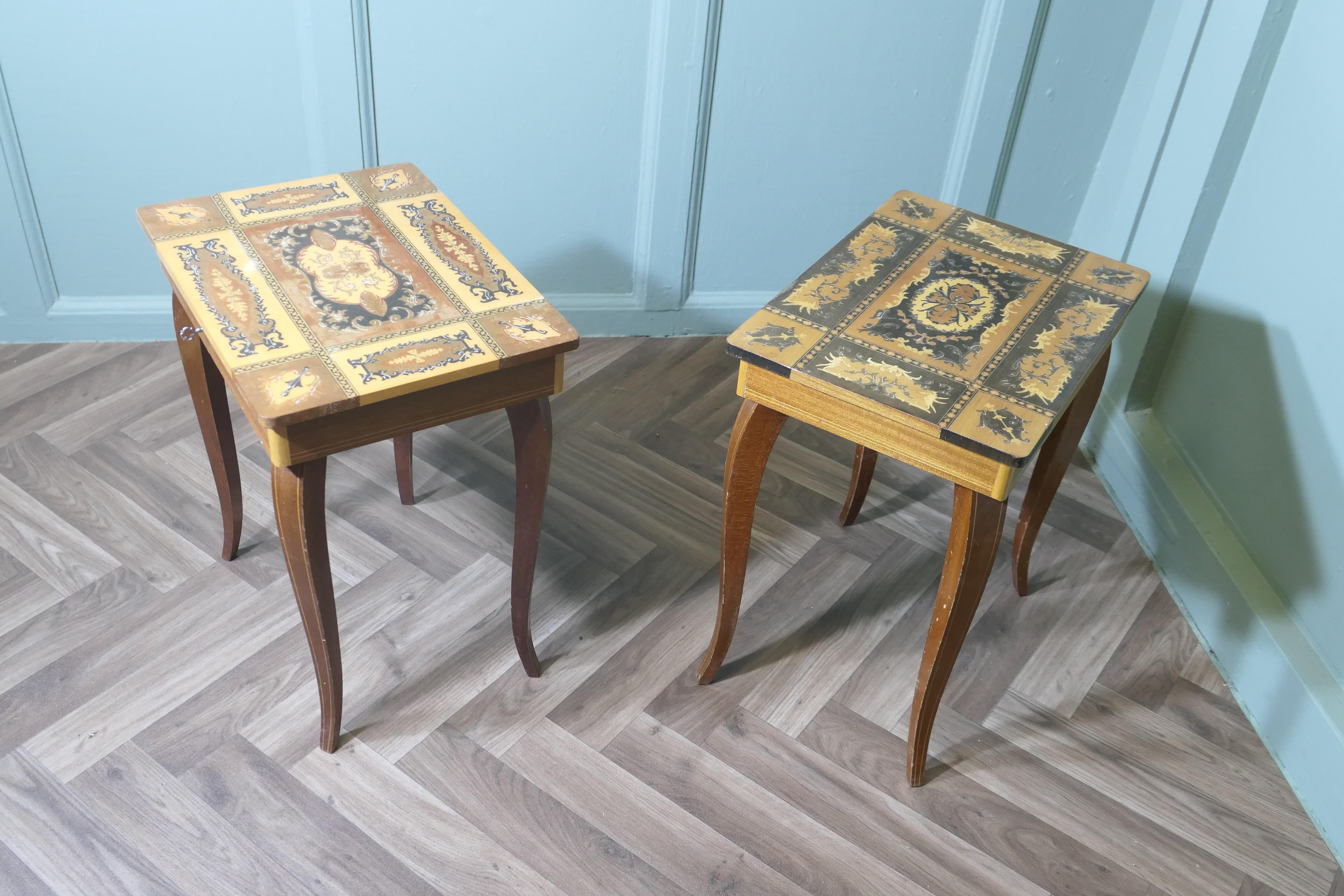 Wood A Pair of Intricately Decorated Italian Musical Side Tables For Sale