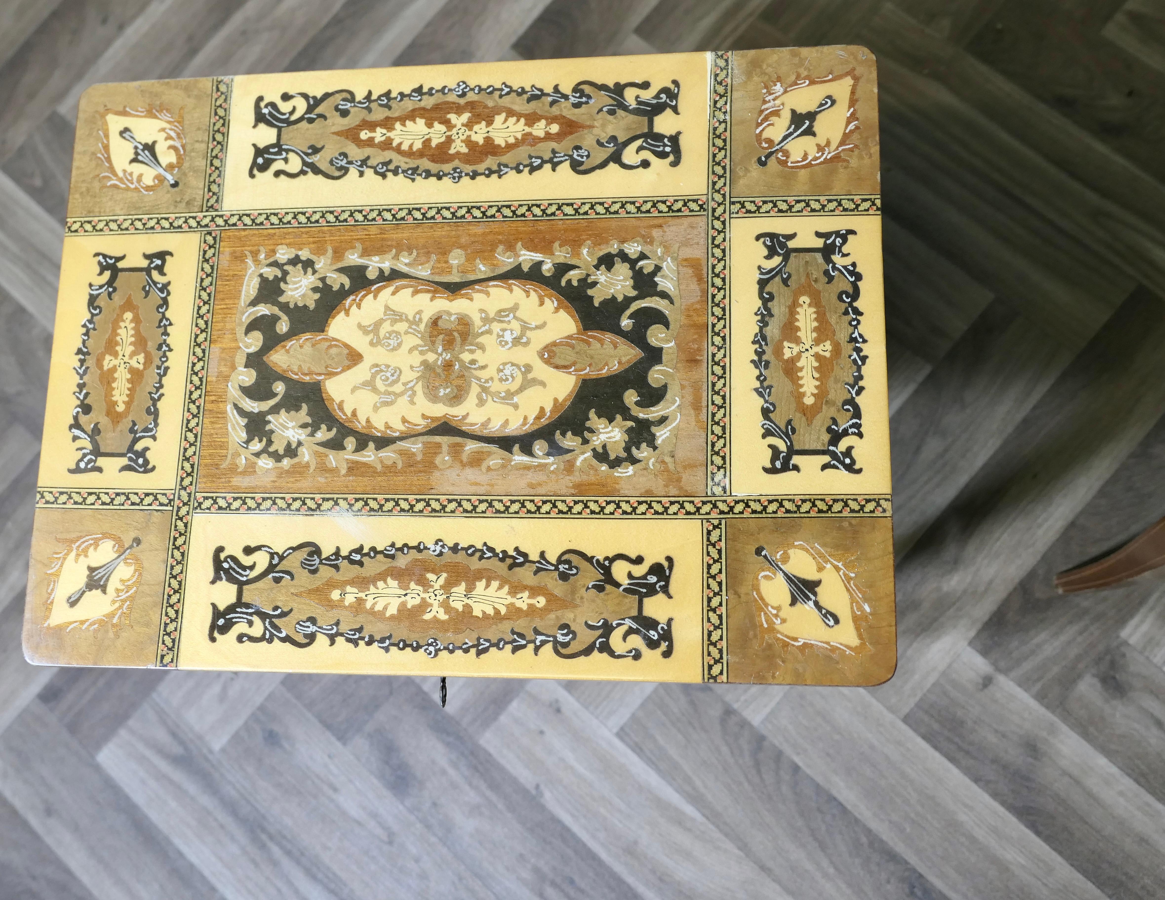 A Pair of Intricately Decorated Italian Musical Side Tables For Sale 2