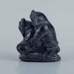 Pair of Inuit Children on a Sledge Made of Soapstone