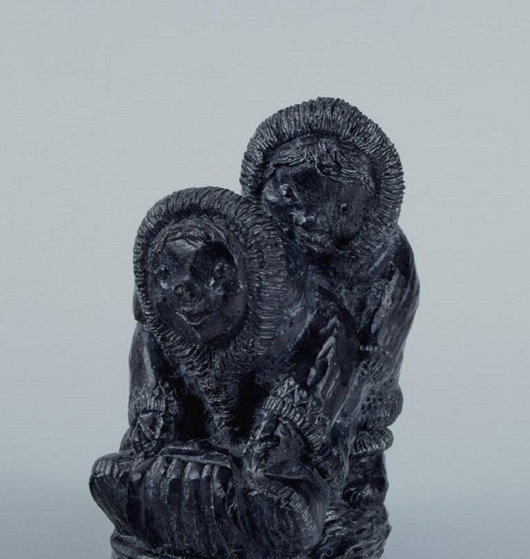 Canadian Pair of Inuit Children on a Sledge Made of Soapstone For Sale