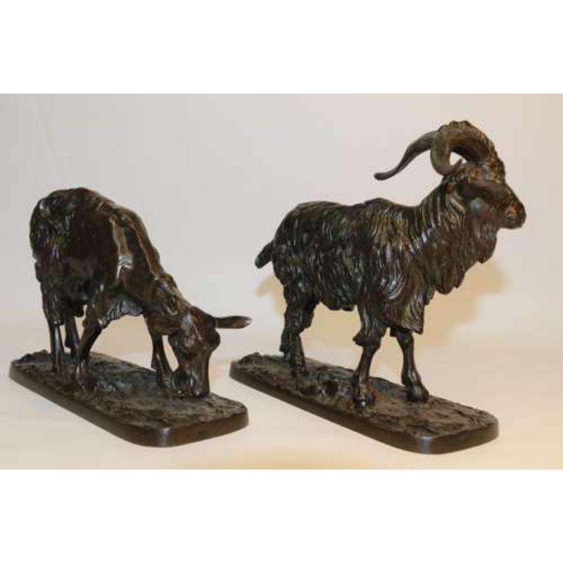 A fine pair of 19th century goat sculptures after P J Mene

This superb pair of sculptures depict a pair of male and female goats. They were produced in France in the mid-19th century originally sculpted by Pierre Jules Mene in 1844. These fine
