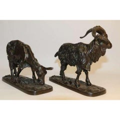 Pair of Iron 19th Century Goat Sculptures After P J Mene , French, circa 1850