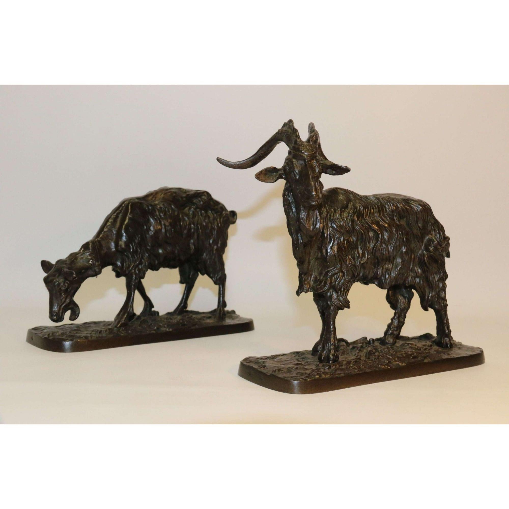 Pair of Iron 19th Century Goat Sculptures After P J Mene , French, circa 1850 For Sale 1