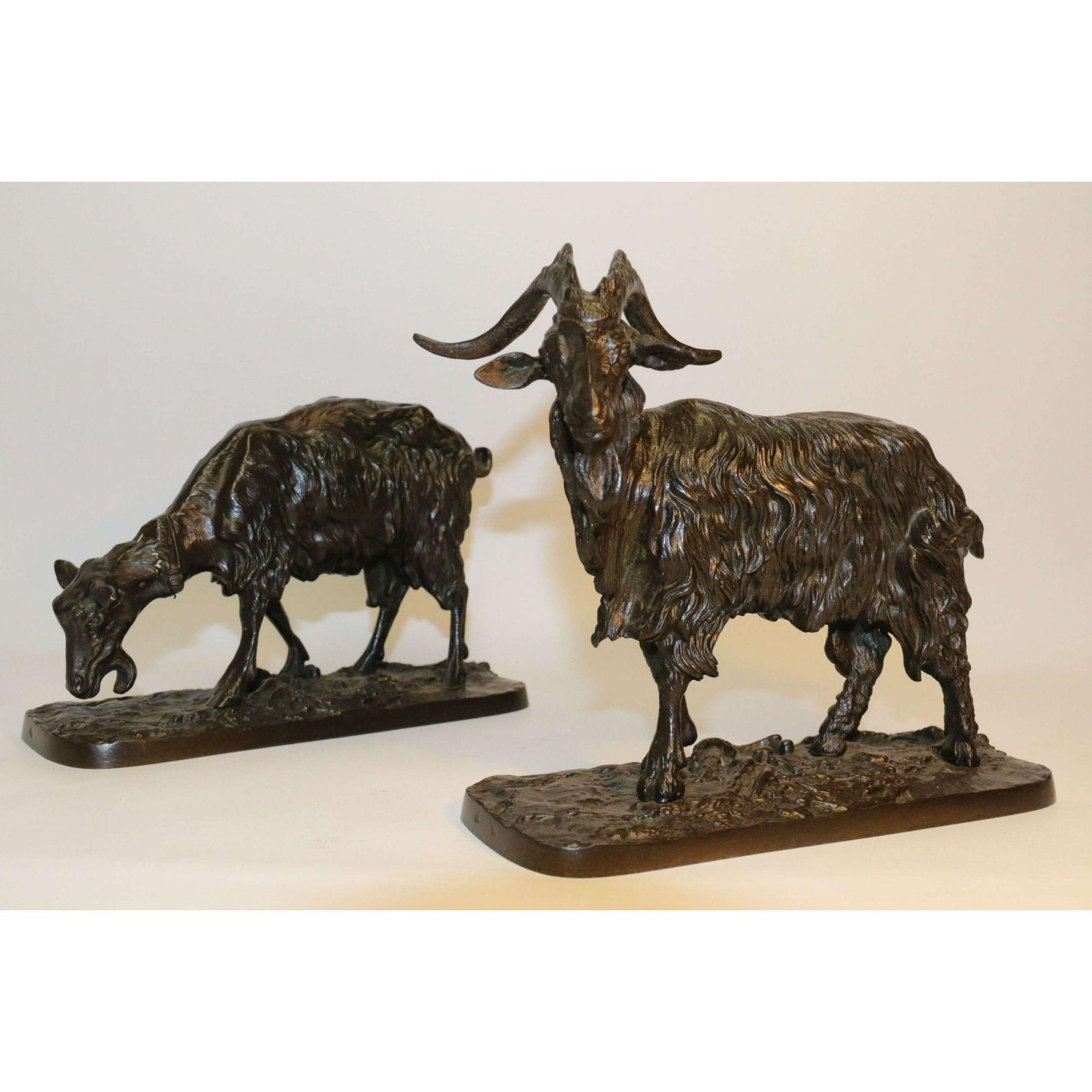 Pair of Iron 19th Century Goat Sculptures After P J Mene , French, circa 1850 For Sale 2