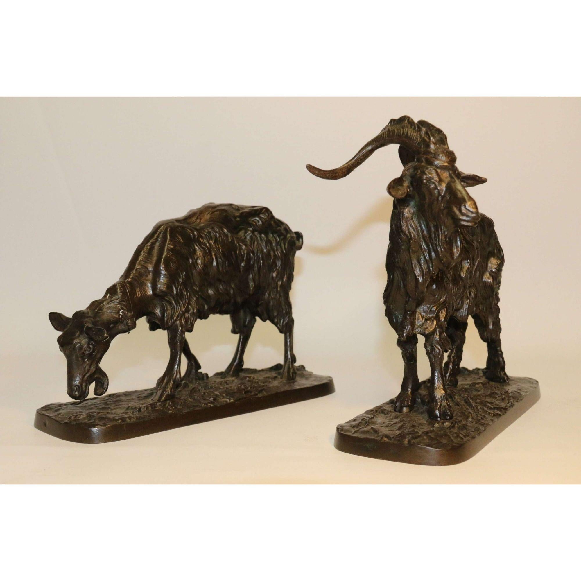 Pair of Iron 19th Century Goat Sculptures After P J Mene , French, circa 1850 For Sale 4