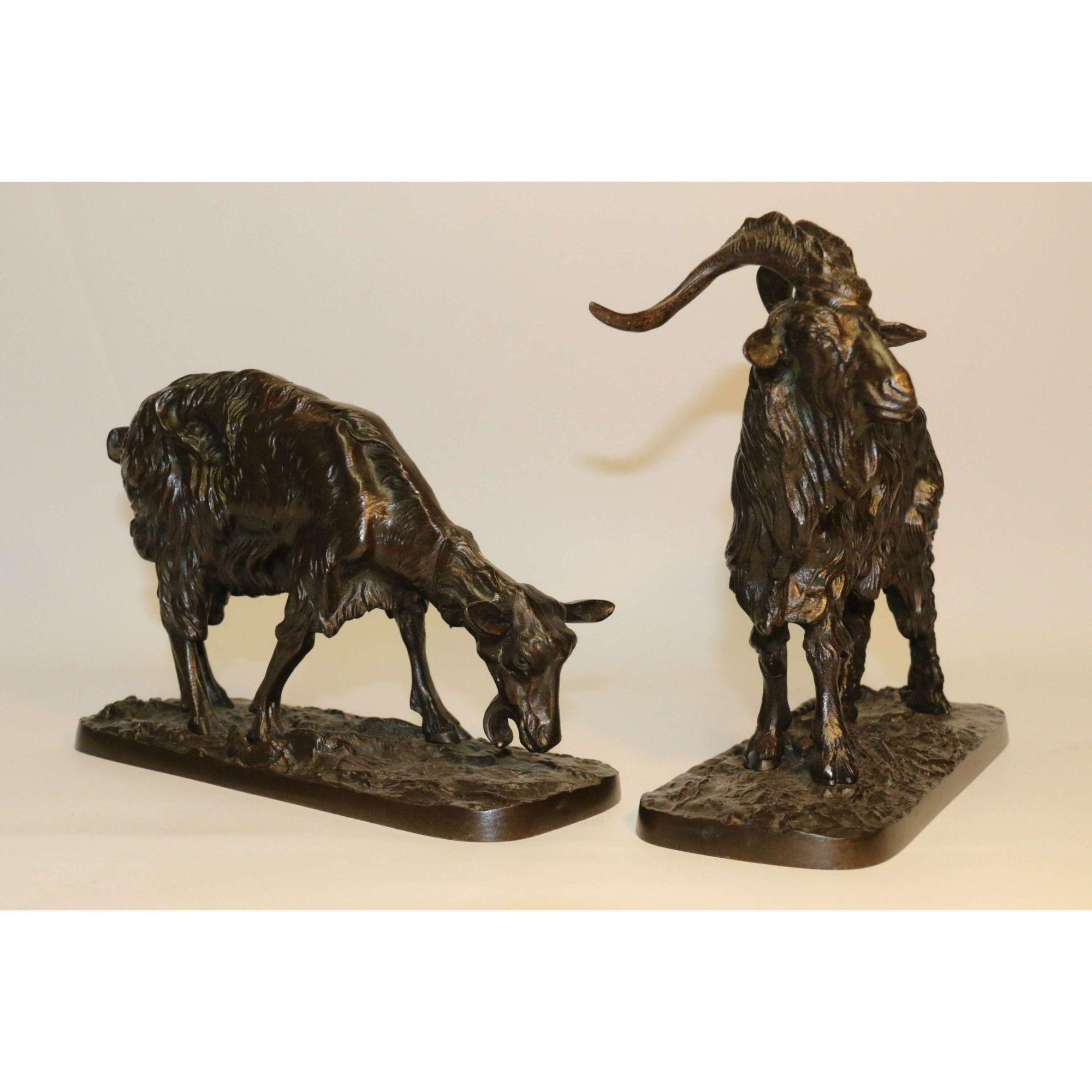 Pair of Iron 19th Century Goat Sculptures After P J Mene , French, circa 1850 For Sale 5