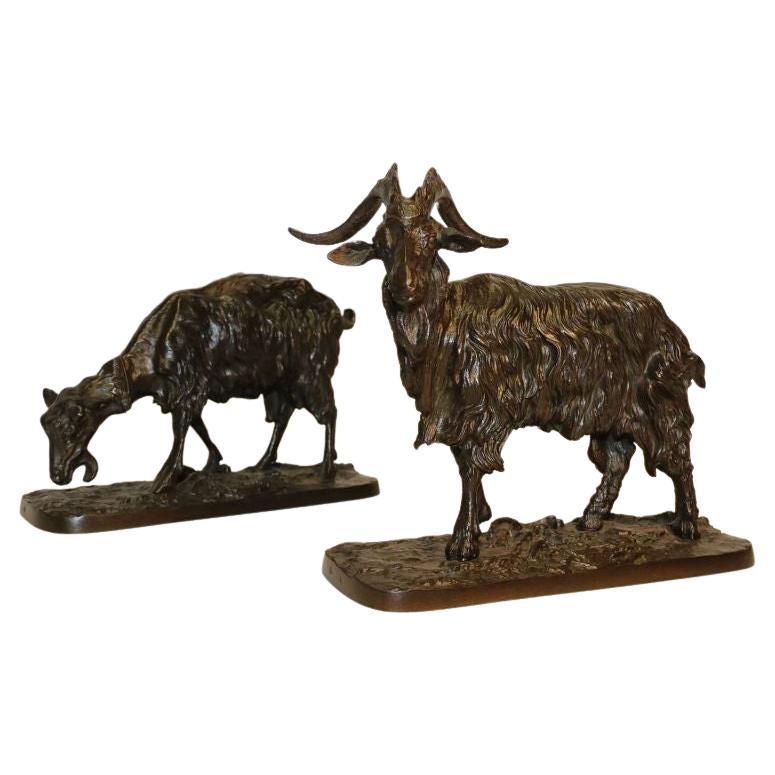 Pair of Iron 19th Century Goat Sculptures After P J Mene , French, circa 1850