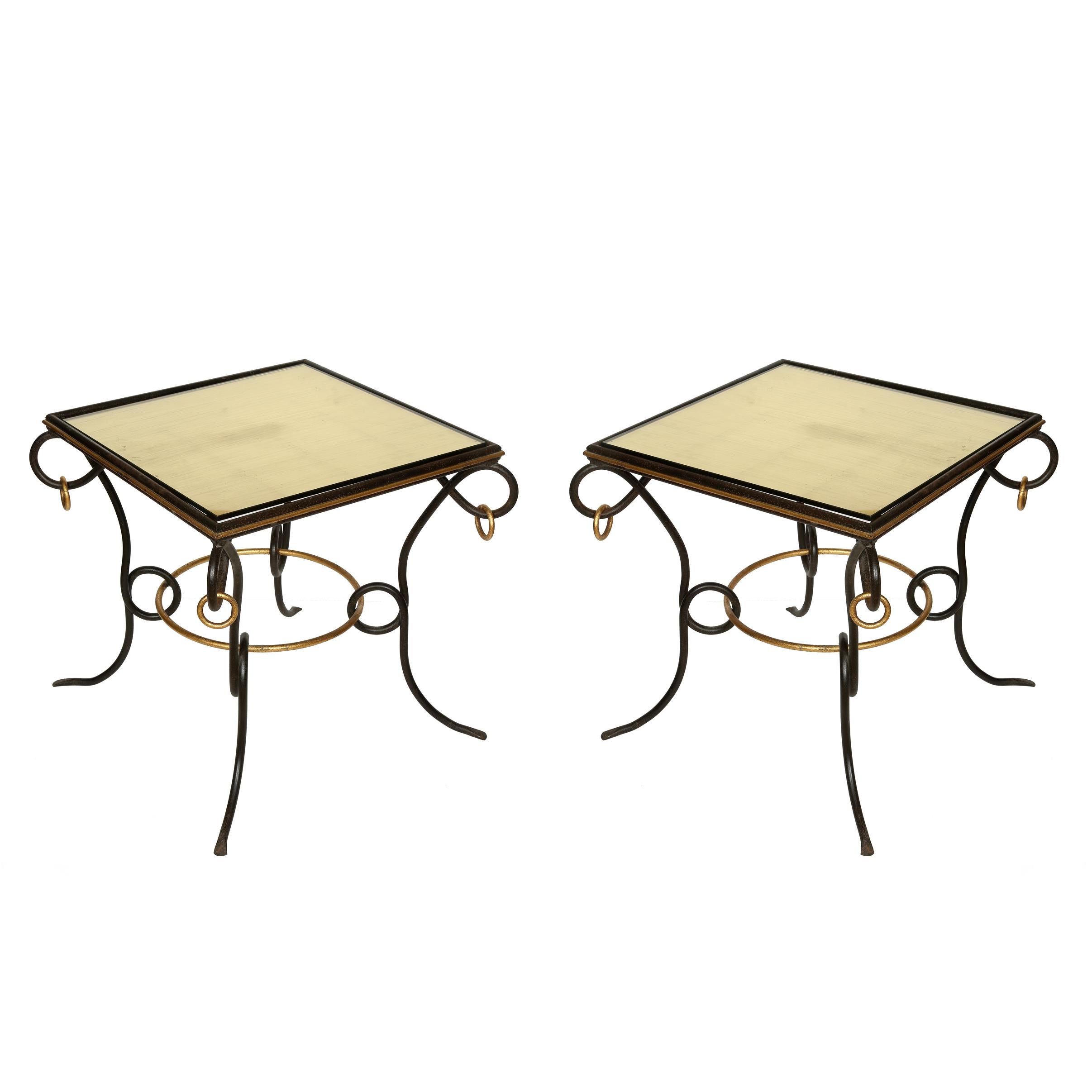 French Pair of Iron and Gilt End Tables Attributed to René Prou