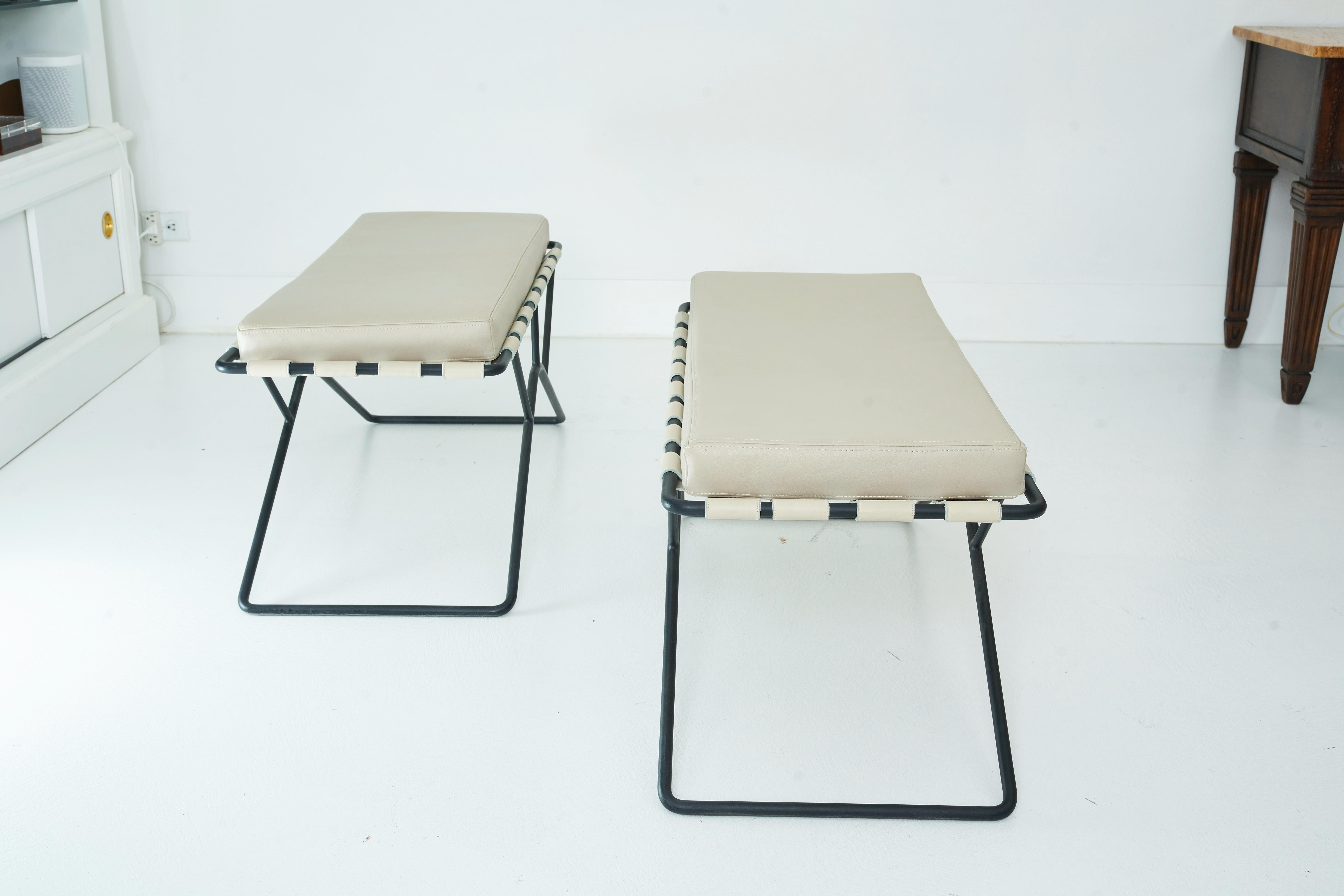 American A Pair of Iron and Leather Benches designed by William Haines for Francis Brody For Sale
