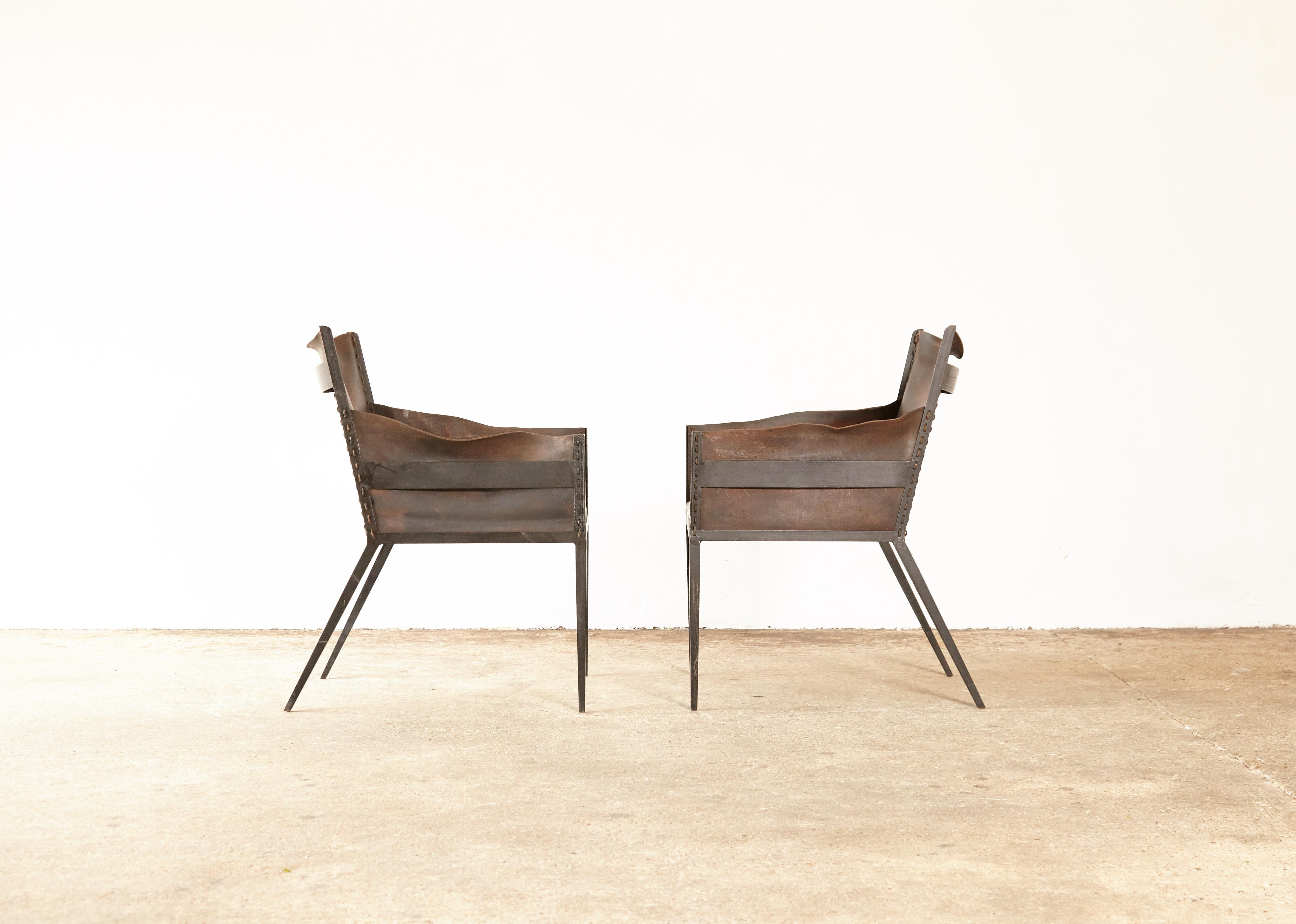Pair of Iron and Leather Chairs 3