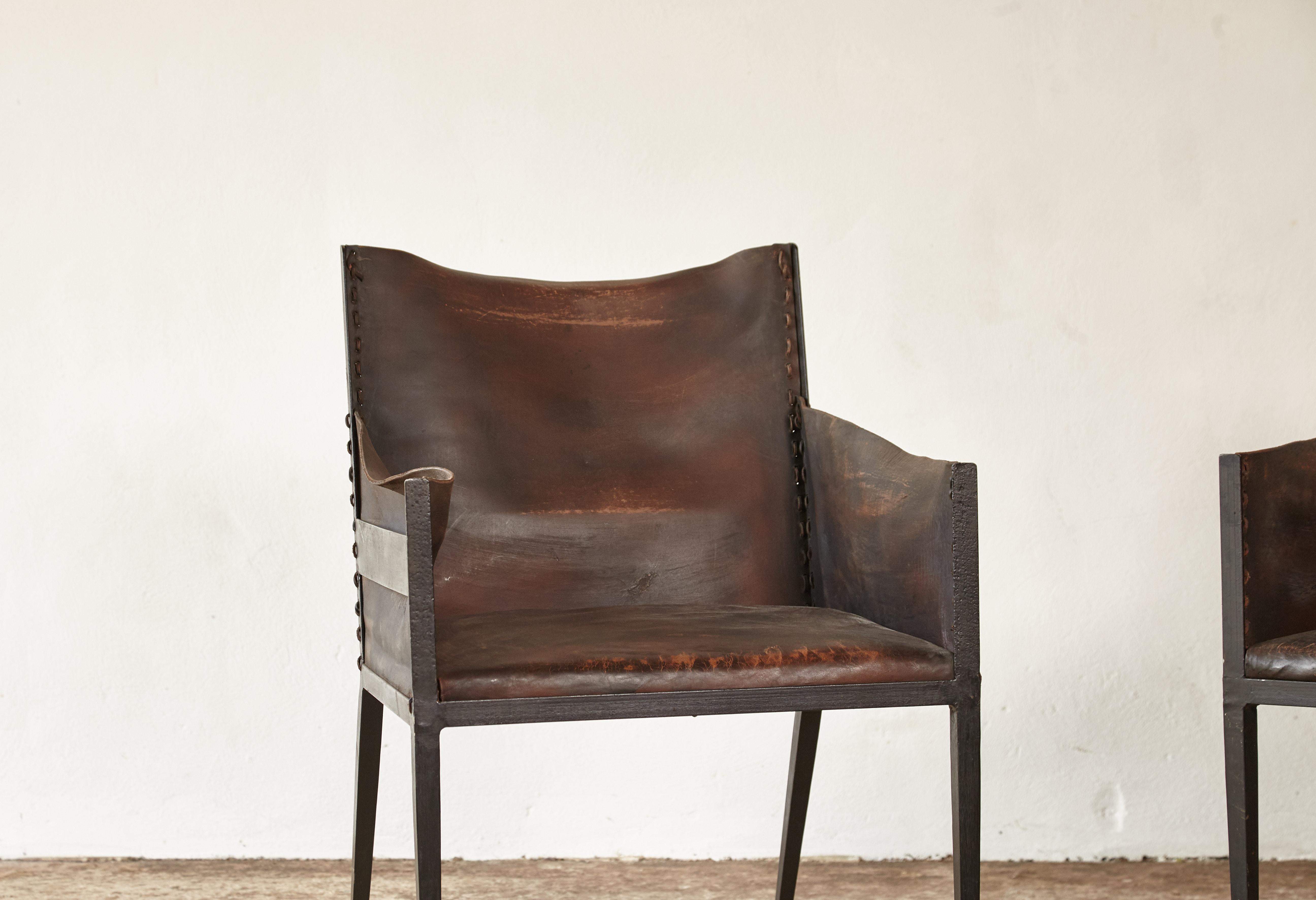 Pair of Iron and Leather Chairs 4
