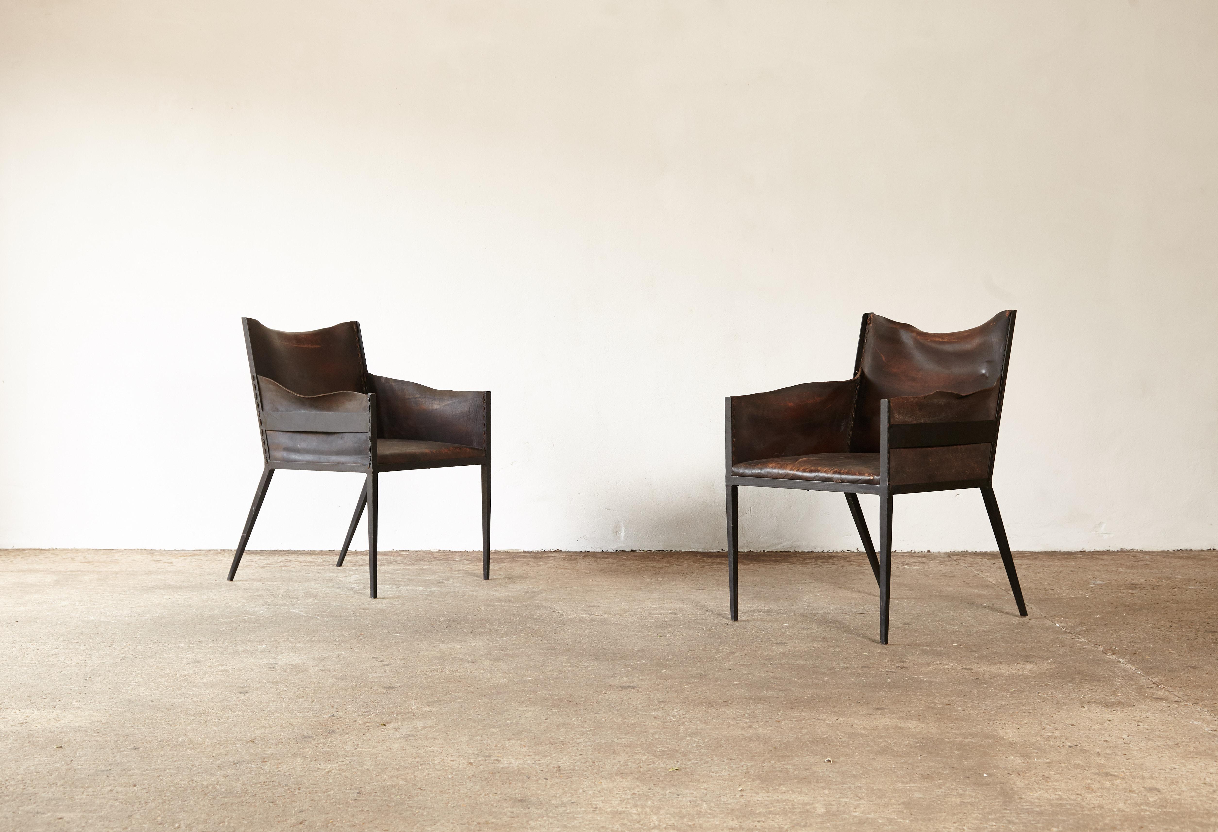 Iron and leather chairs, in the manner of Jean-Michel Frank France. Signs of use and wear. 

Ships worldwide.




UK customers please note:    displayed prices do not include VAT.