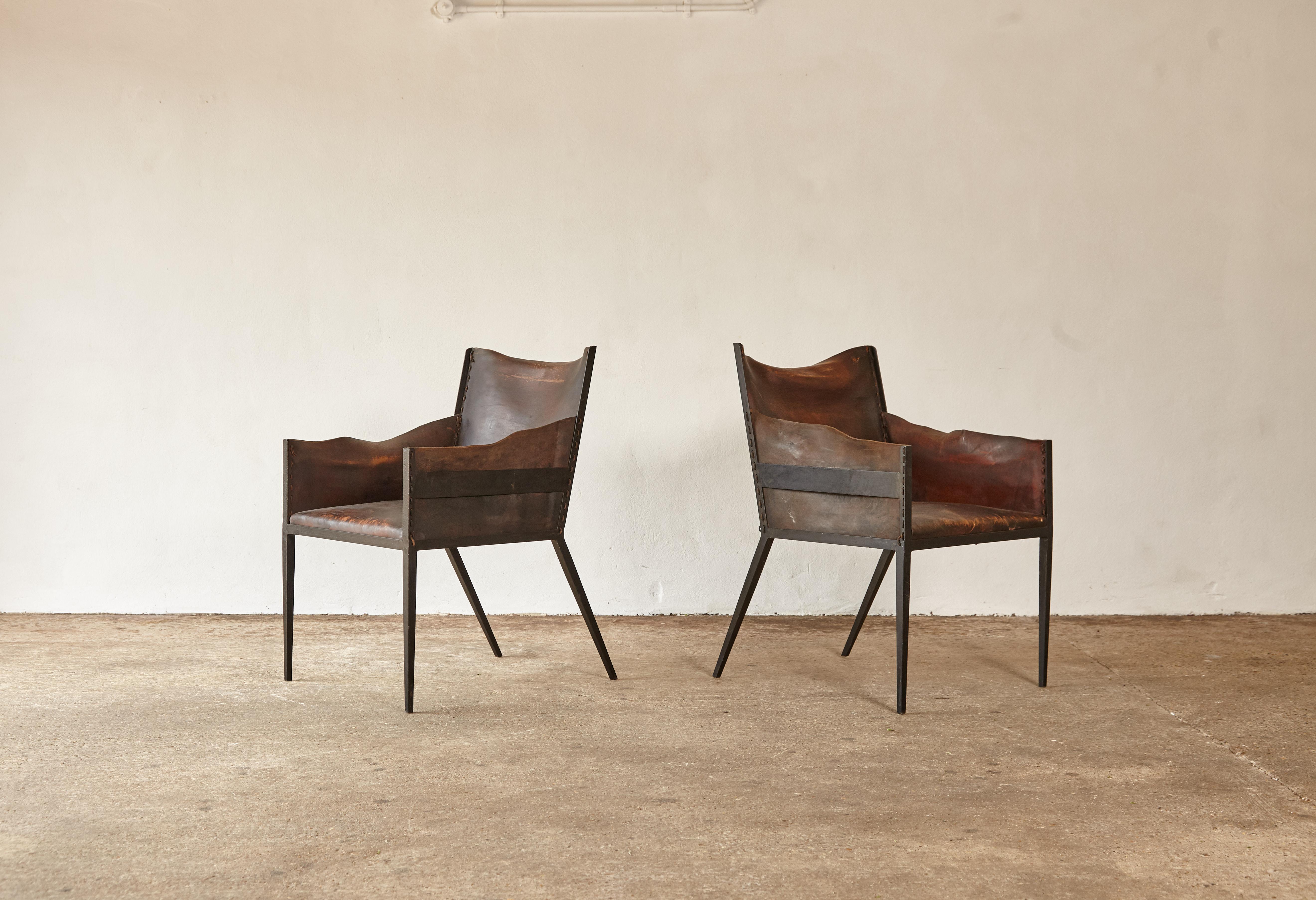 20th Century Pair of Iron and Leather Chairs