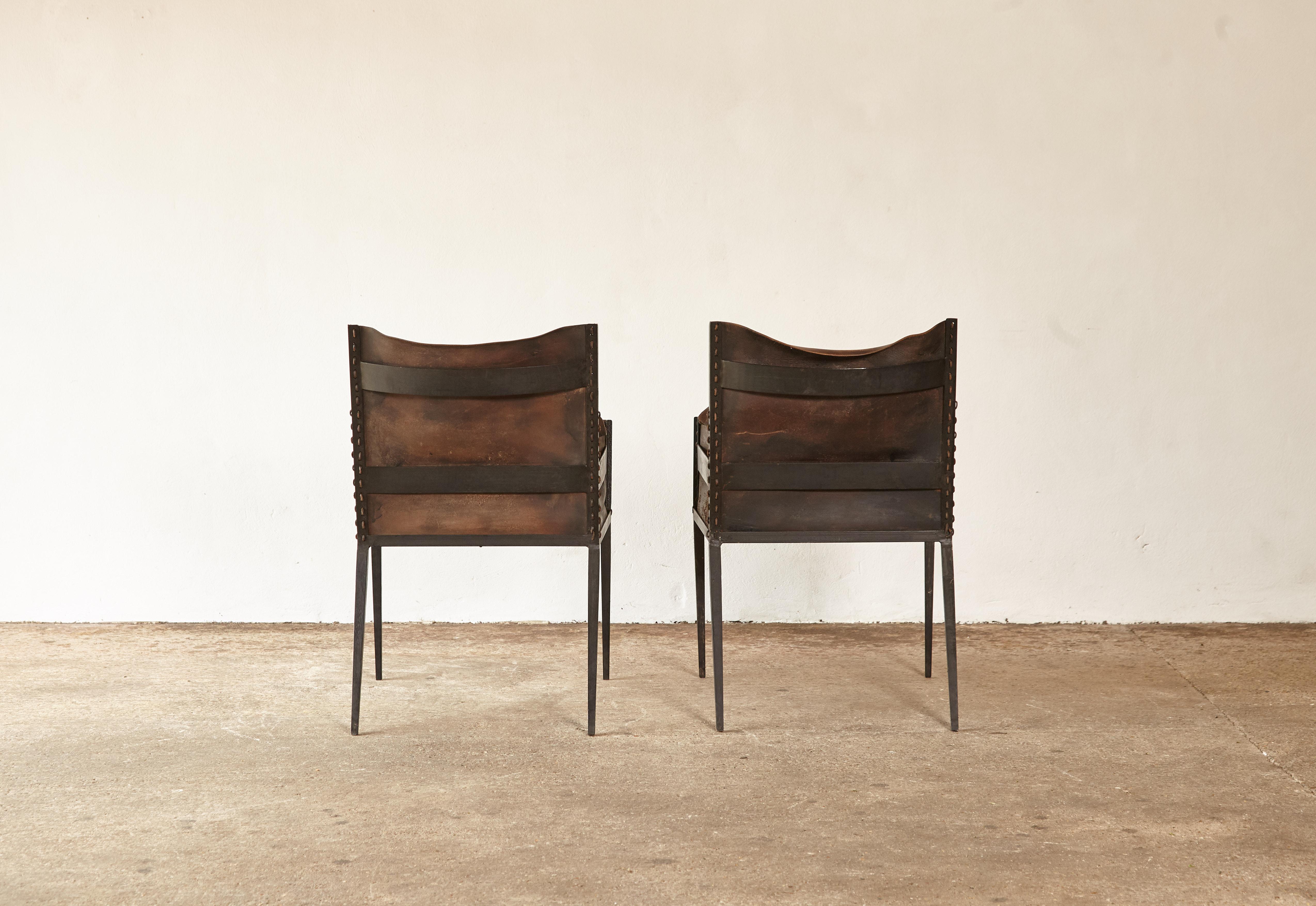 Pair of Iron and Leather Chairs 2