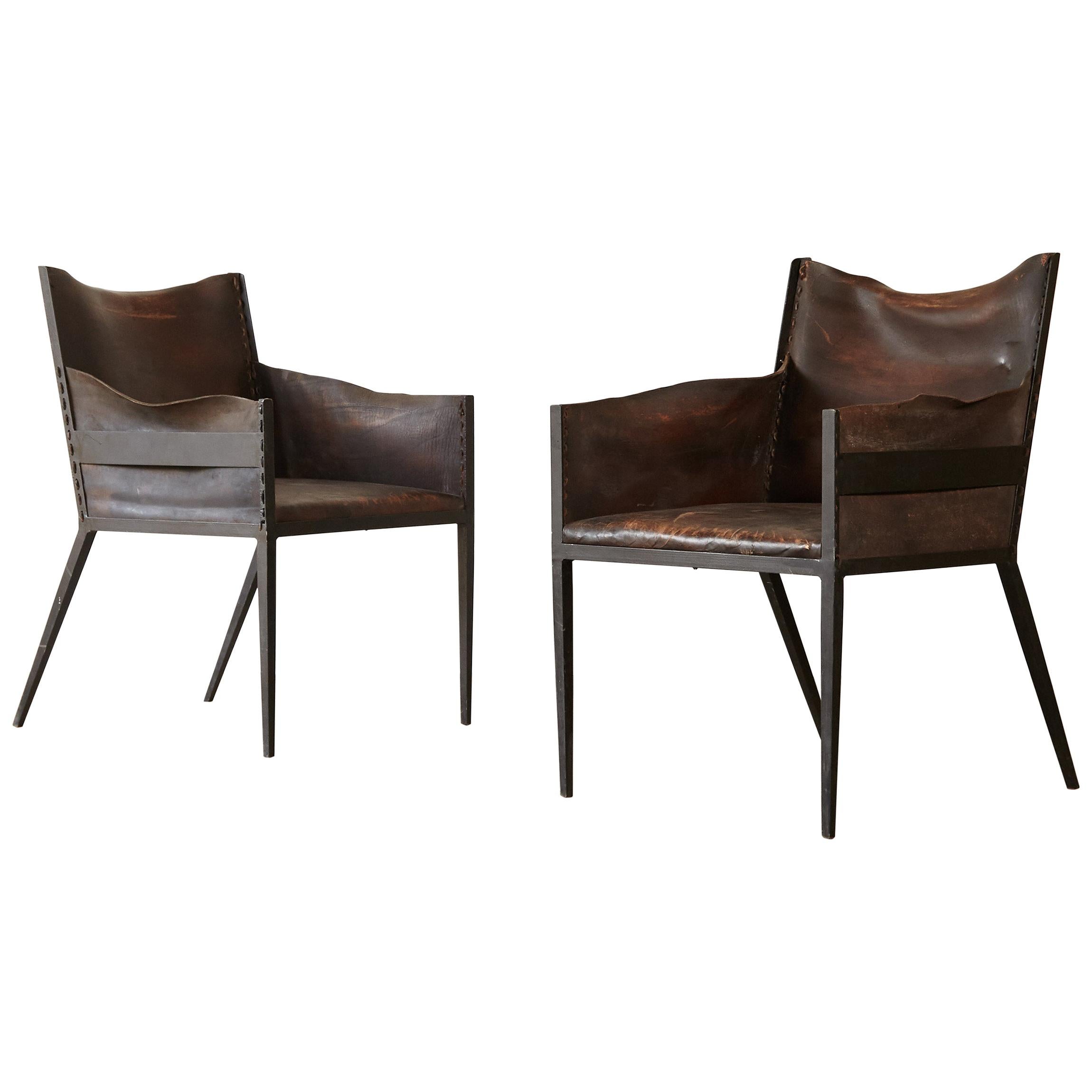 Pair of Iron and Leather Chairs
