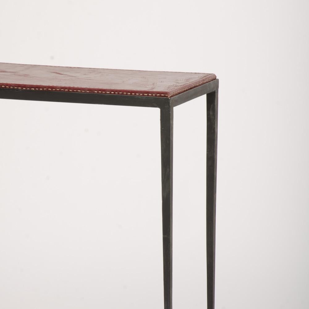A Pair of Iron and Leather Console Tables in the Manner of Jean-Michel Frank 1