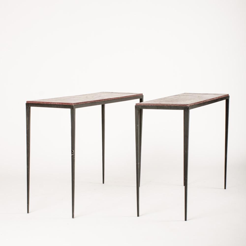 A Pair of Iron and Leather Console Tables in the Manner of Jean-Michel Frank 2
