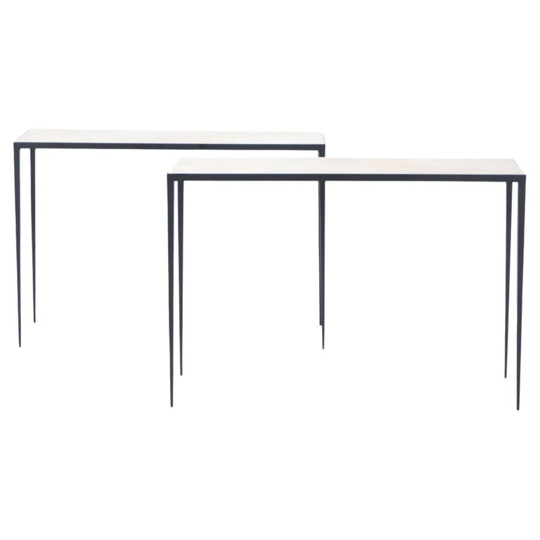 Console Patrate Pair of Iron and Parchment Consoles, Contemporary For Sale at 1stDibs