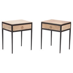 Pair of Iron and Parchment Side Tables or Night Stands, Contemporary