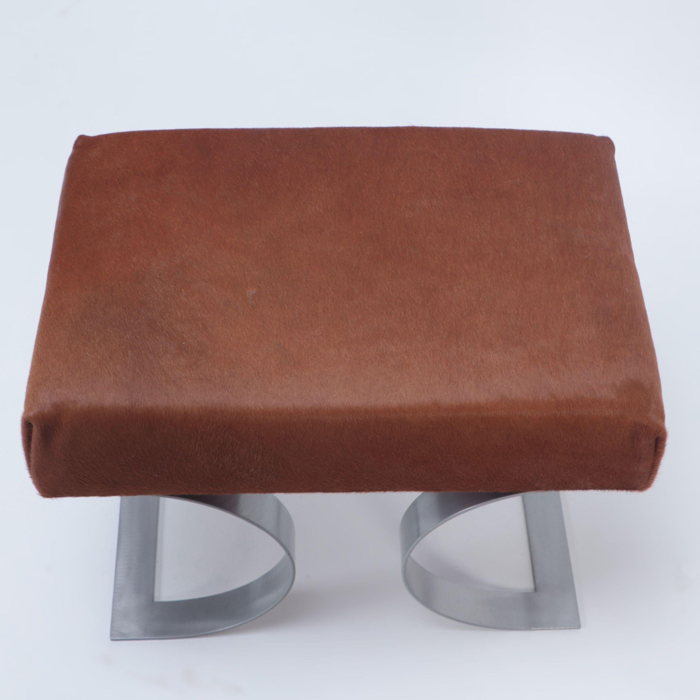 Metal Pair of Iron Benches Upholstered in Cowhide, Contemporary