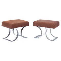 Pair of Iron Benches Upholstered in Cowhide, Contemporary