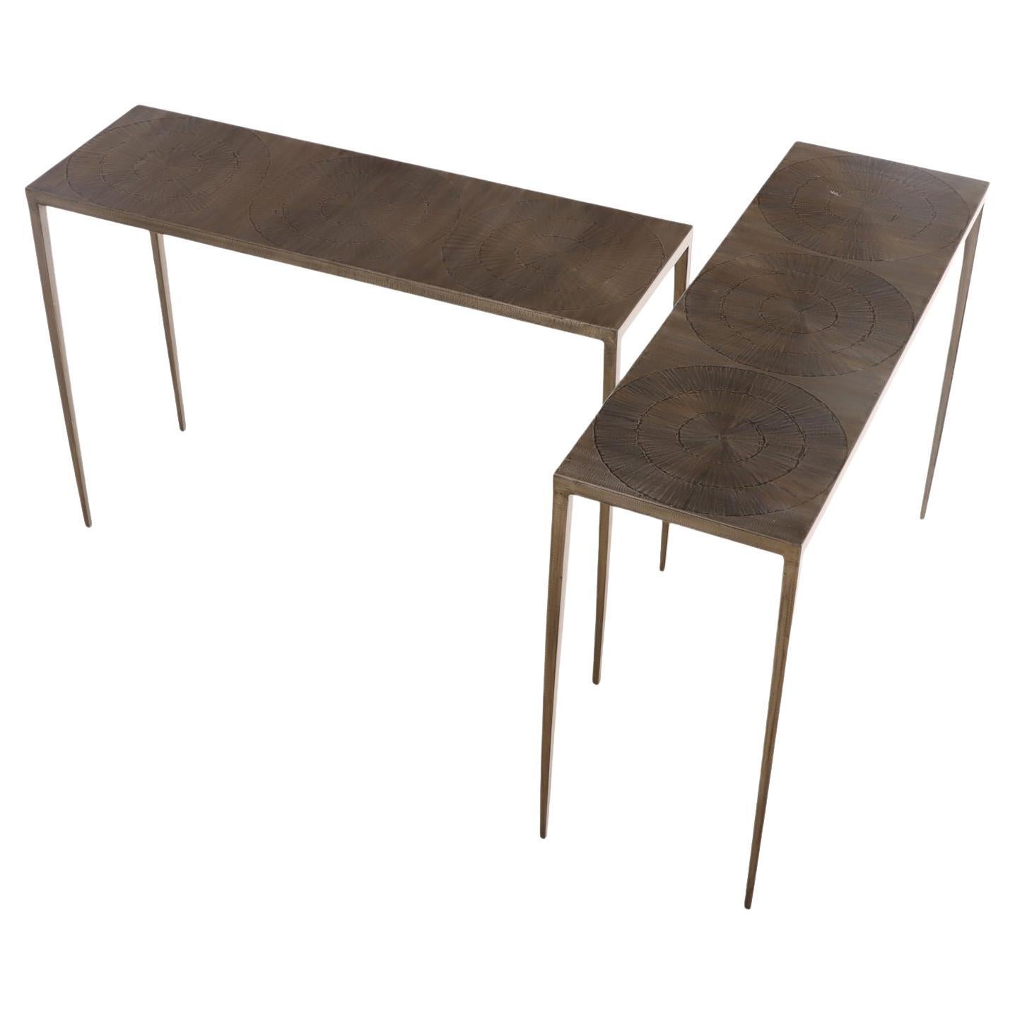 A Pair of Iron Console Tables in the Manner of Alberto Giacometti.