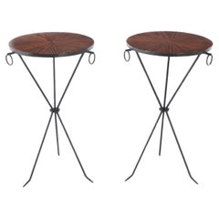 A Pair of Iron Drinks Tables in the manner of Jean-Michel Frank. Contemporary.