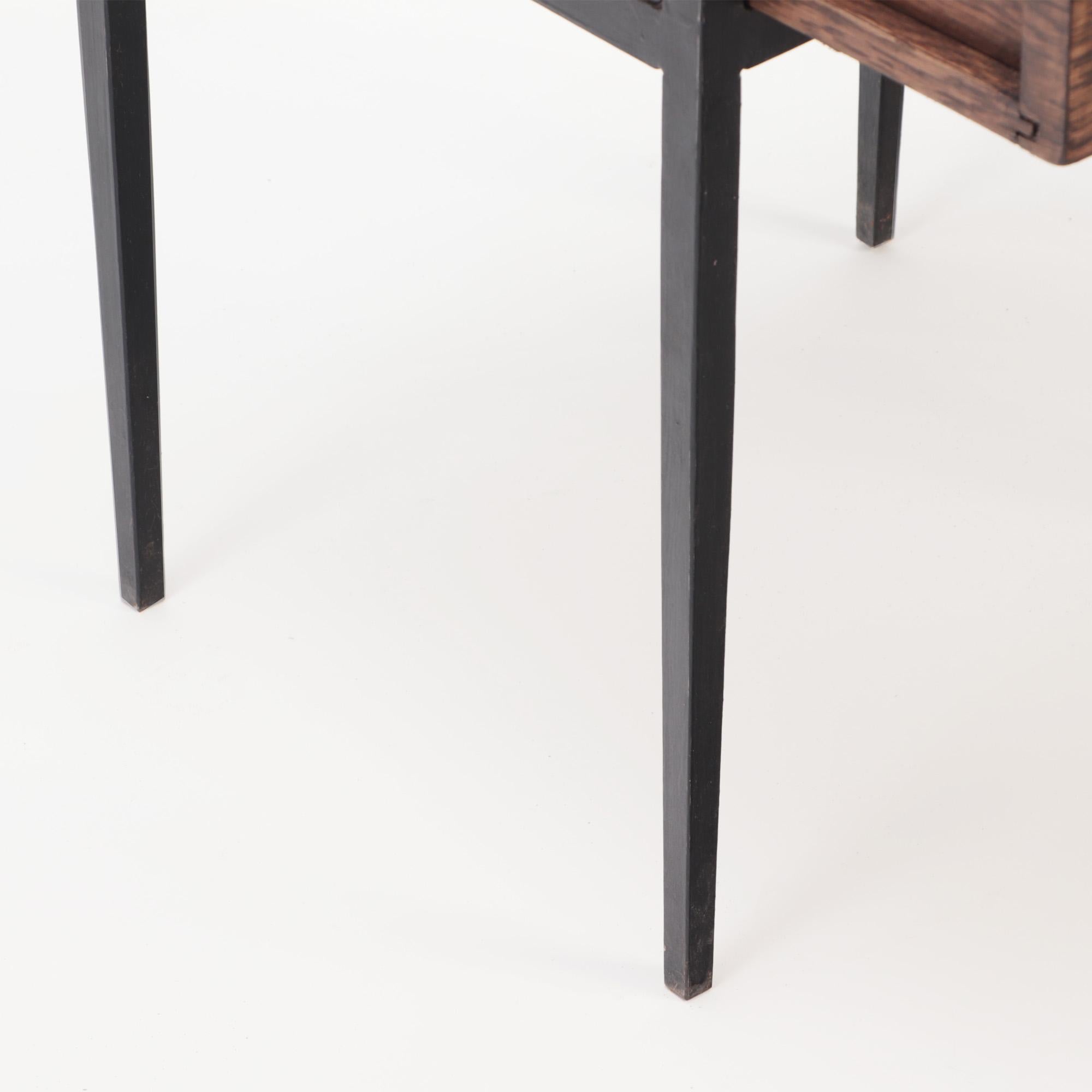 Pair of Iron and oak Side Tables or Night Stands with Leather Tops, Contemporary 4